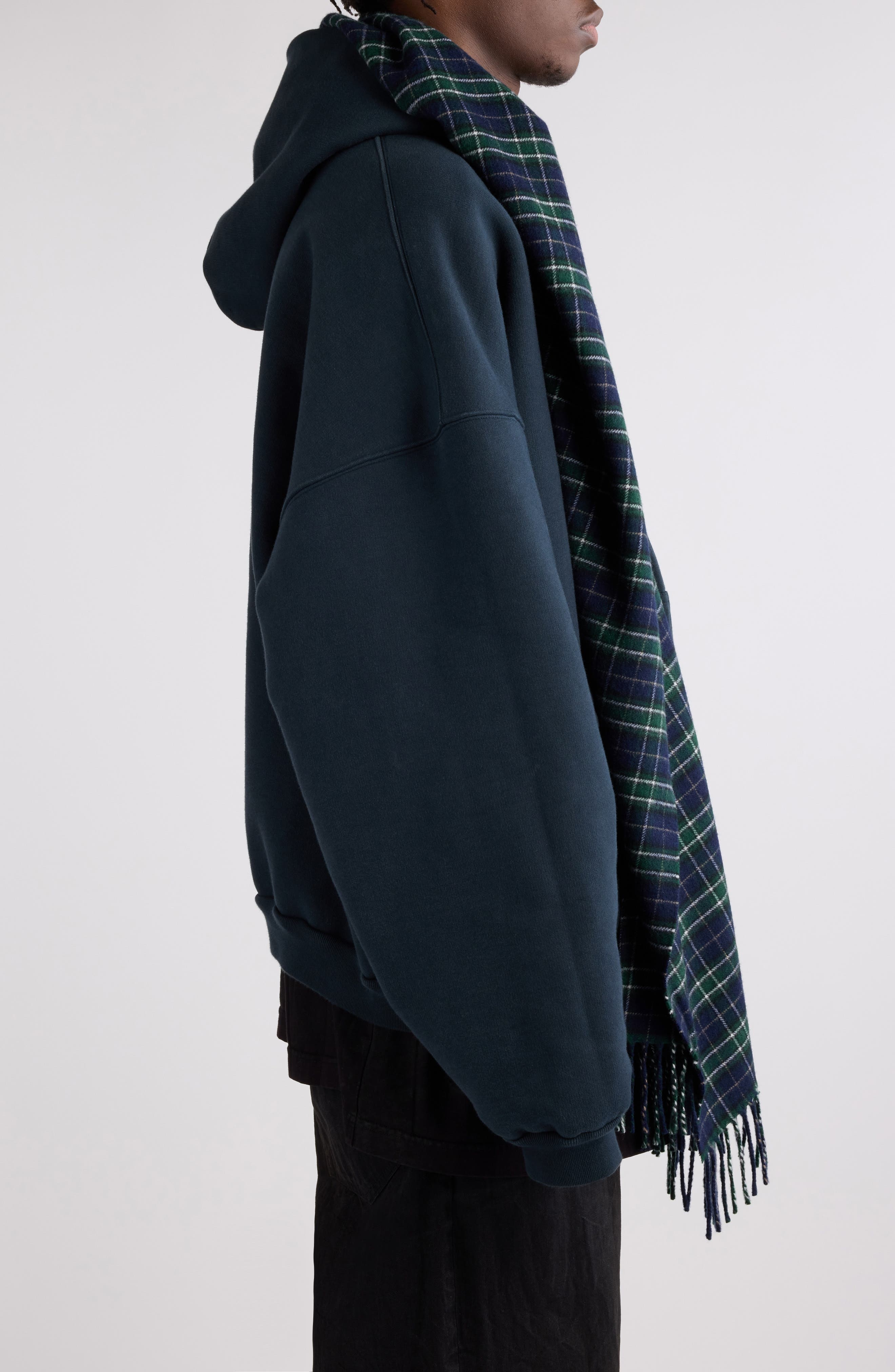 Balenciaga Oversize Full Zip Hoodie with Scarf Detail in Deep Blue/Black at Nordstrom - 4