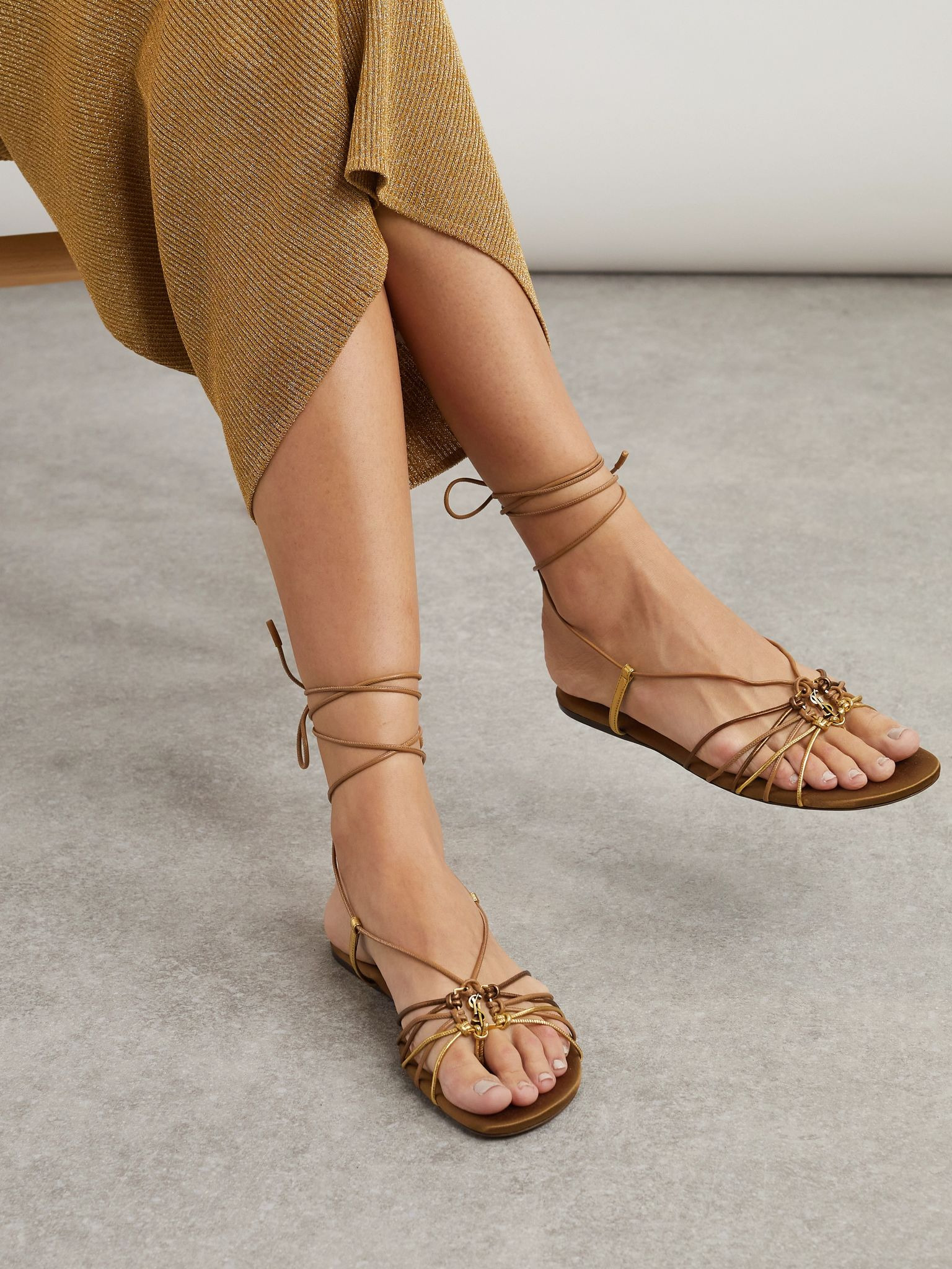 Babylone embellished metallic leather sandals Brown - 2