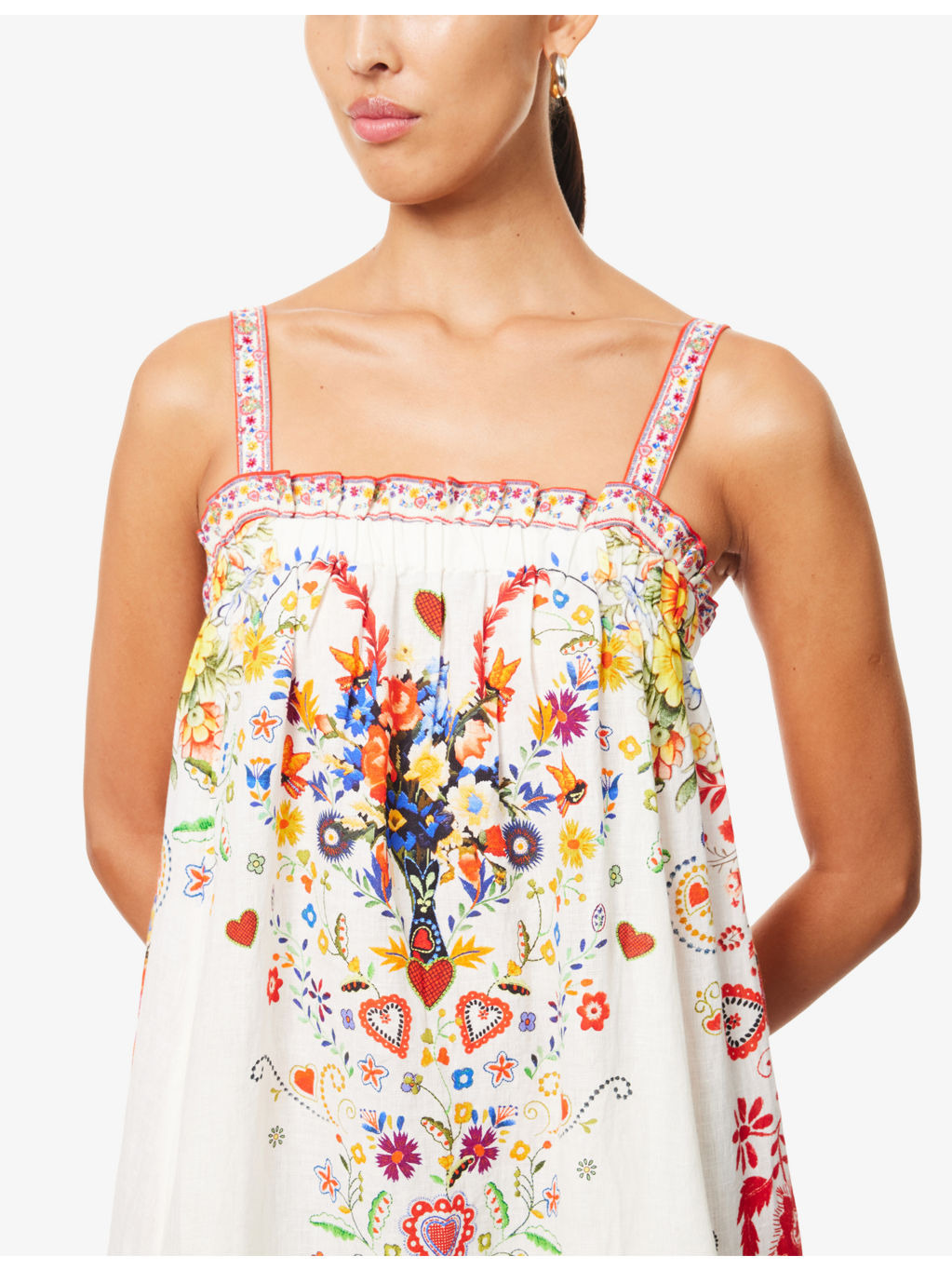 Floral-Print Wide Strap Linen Maxi Dress - 5