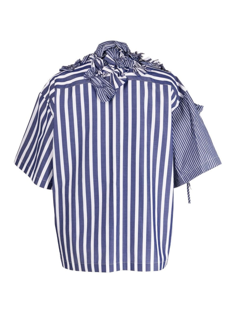 BIYAN gathered-detail striped cotton shirt outlook