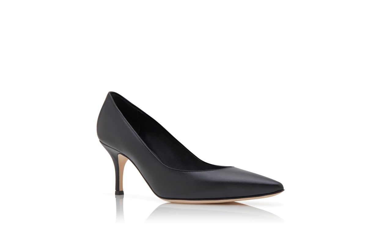 Black Nappa Leather Pointed Toe Pumps - 3