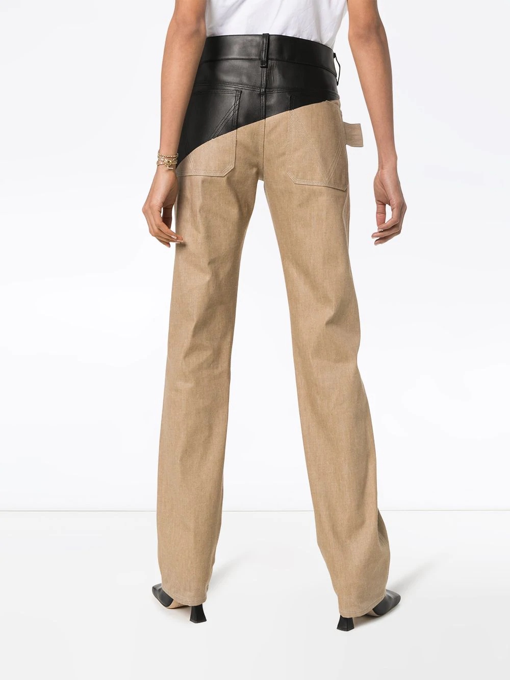 leather-panelled cotton trousers - 4