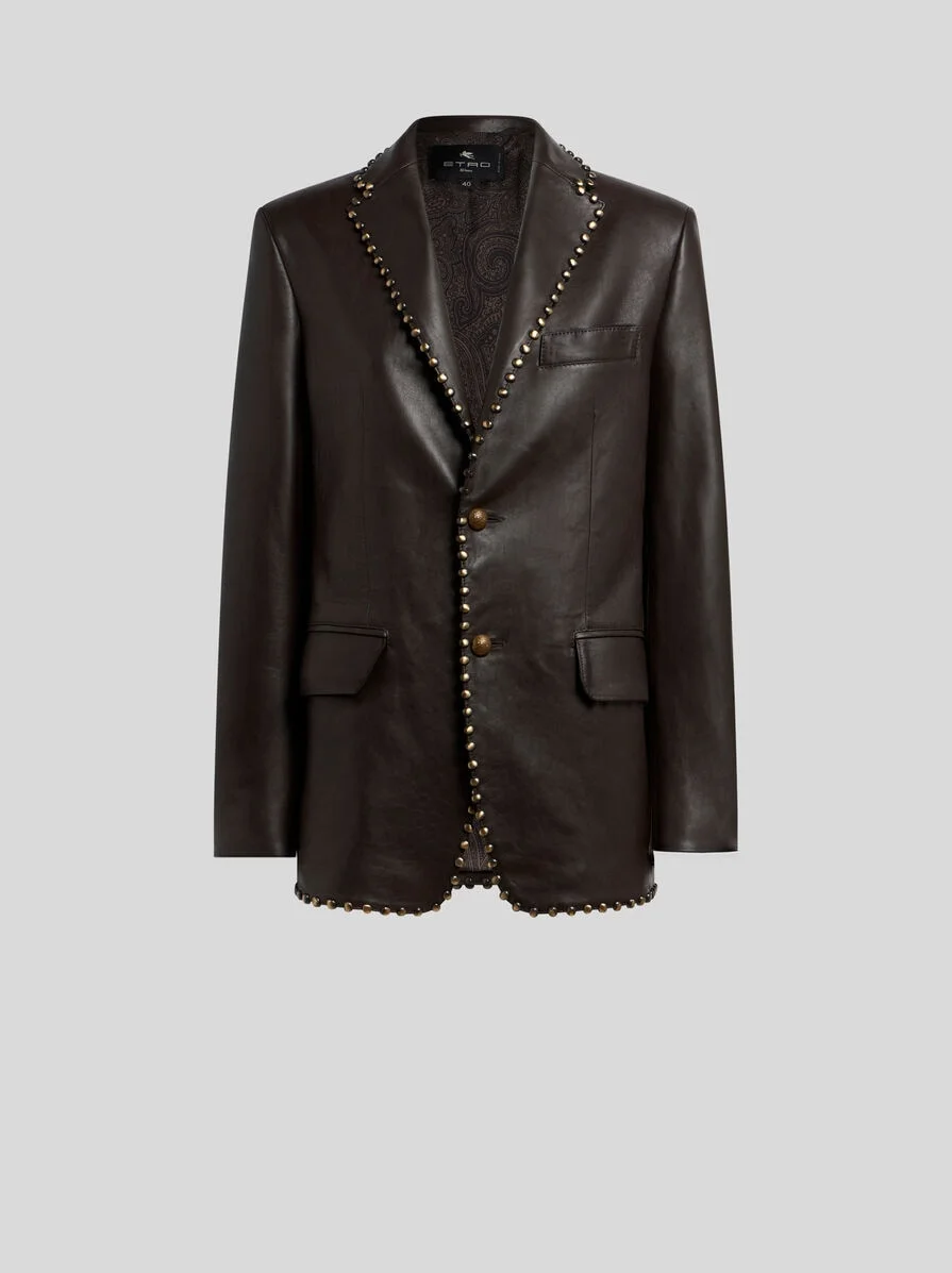 SINGLE-BREASTED LEATHER JACKET WITH STUDS - 1