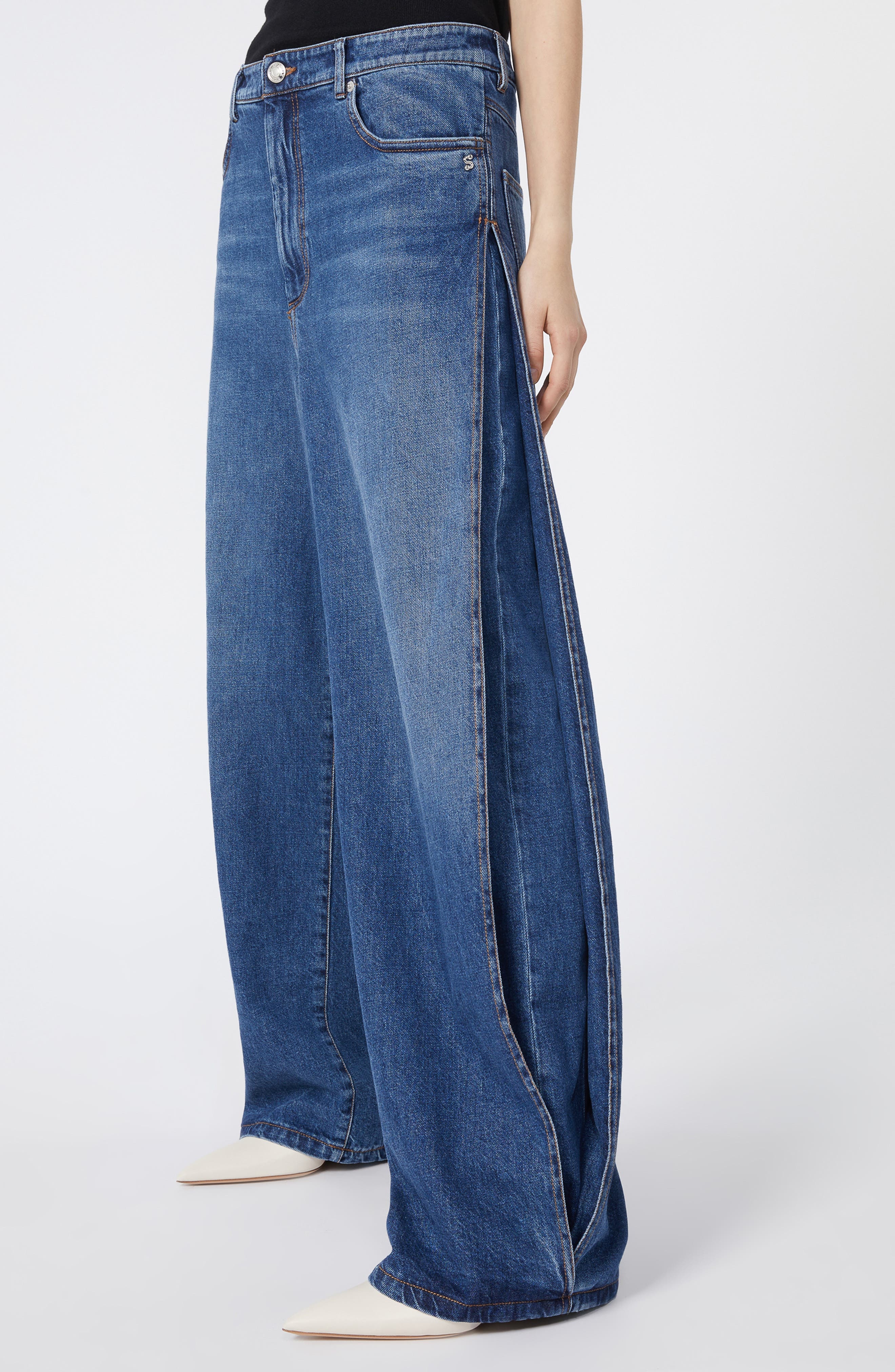 SPORTMAX Gastone Pleated Wide Leg Jeans in Midnight Blue at Nordstrom - 3