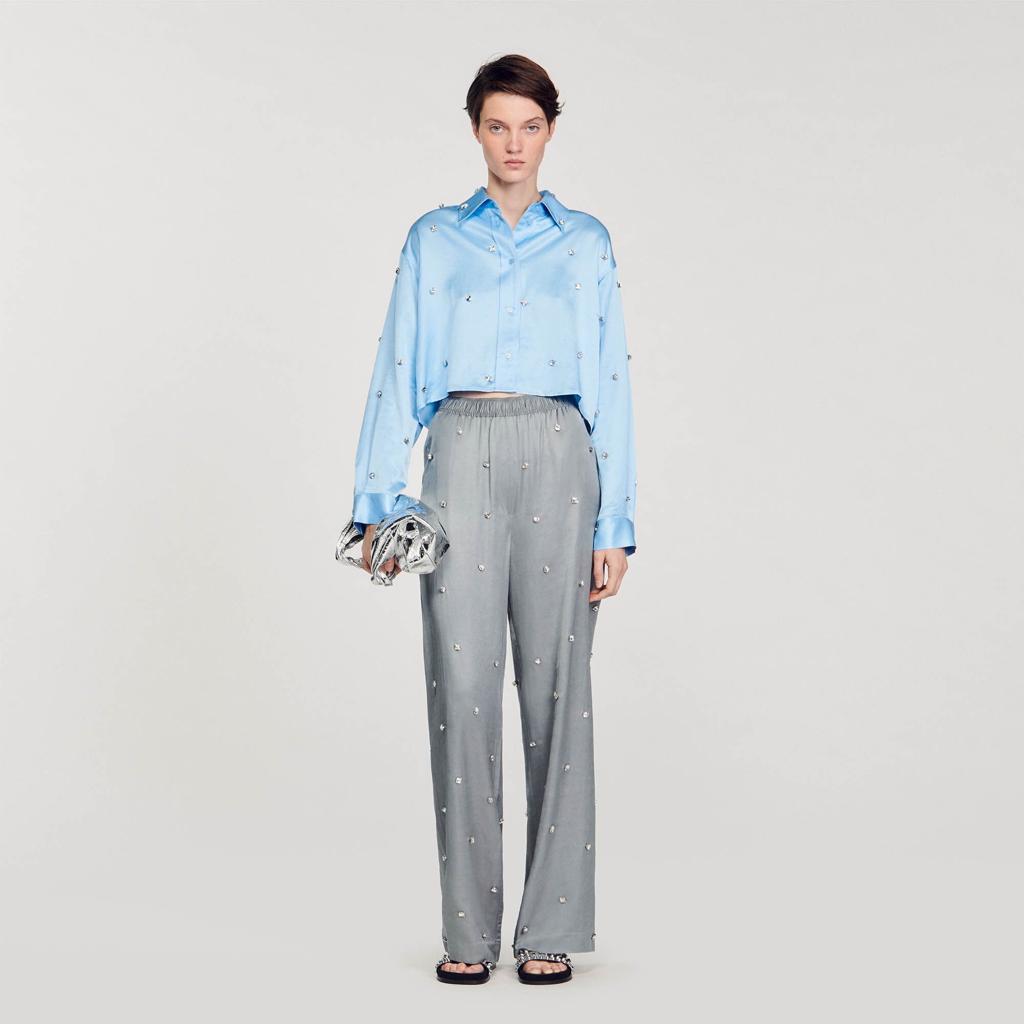 RHINESTONE LINEN TROUSERS - 2