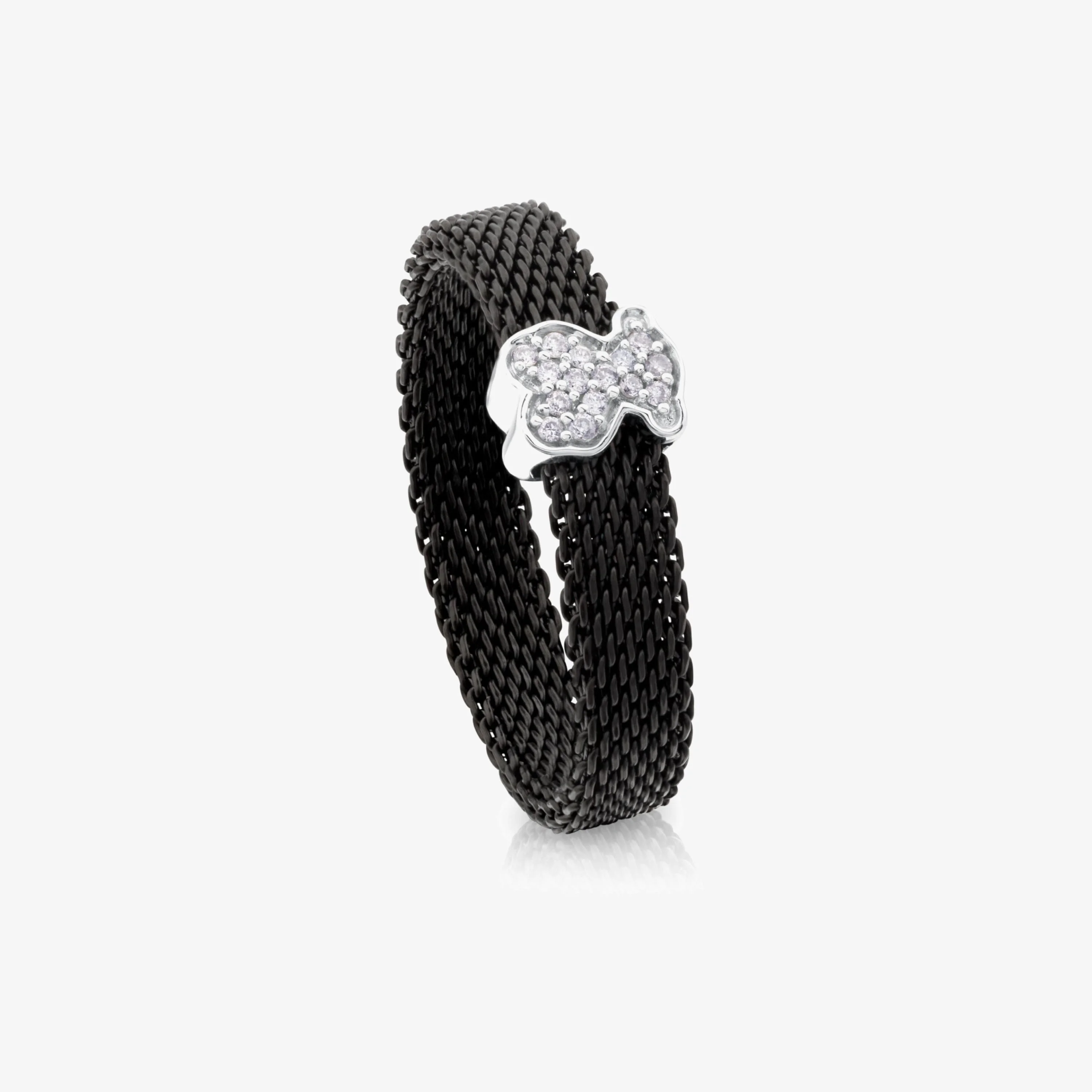 Black IP Steel and 18K white gold TOUS Icon Mesh Ring with Diamonds 0,04ct - 1
