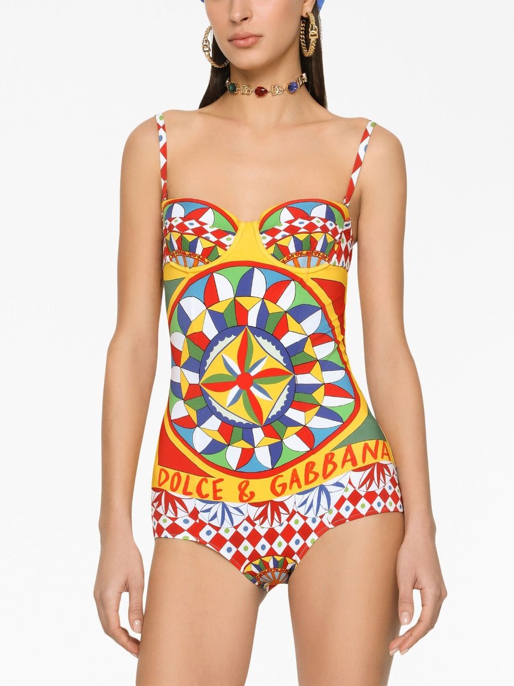 Carretto-print one-piece swimsuit - 4