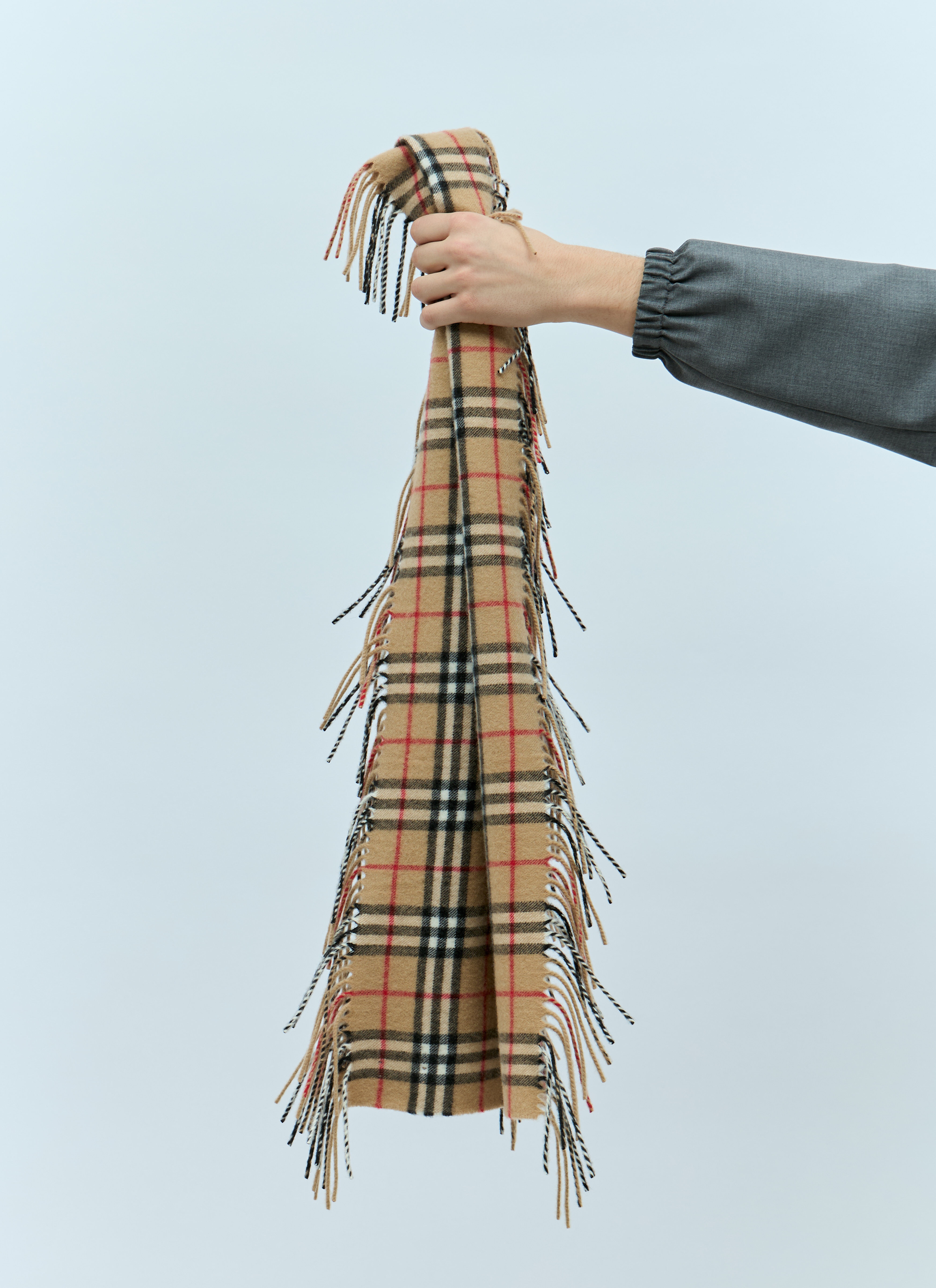 Check Cashmere Fringed Scarf - 3