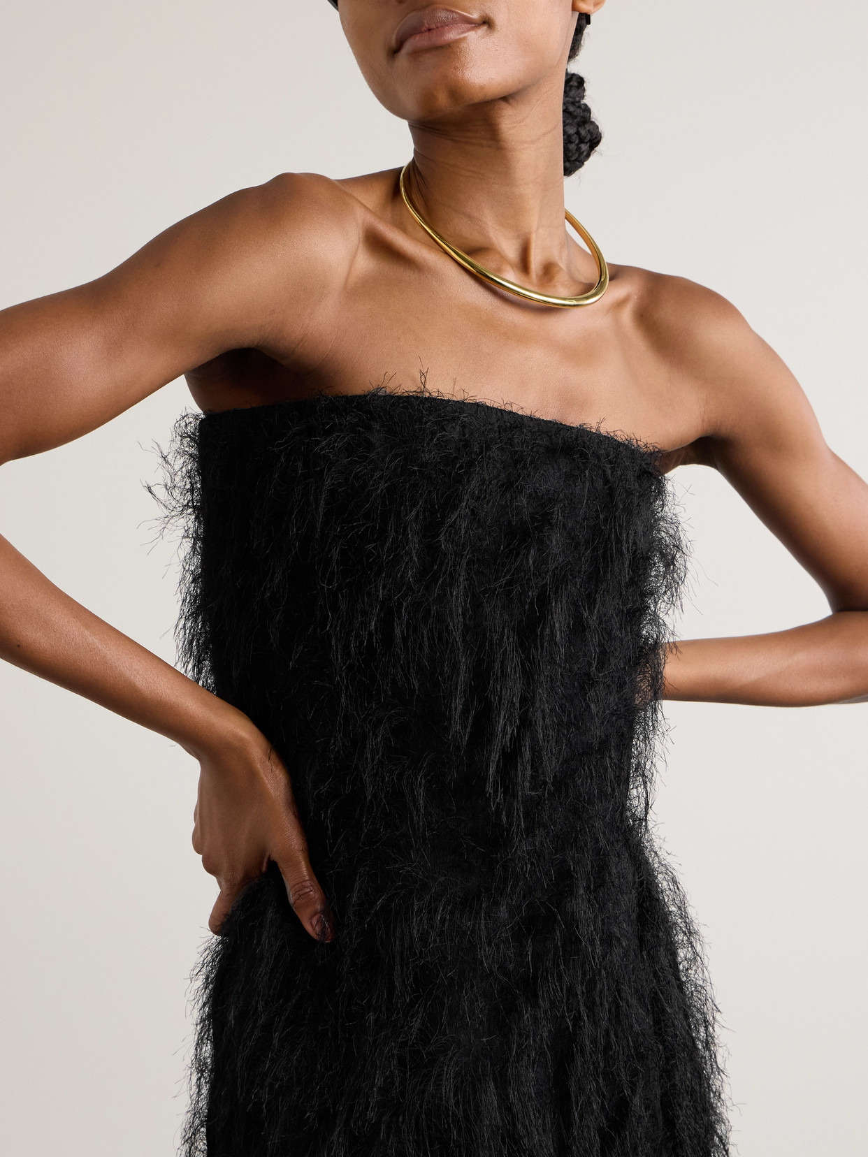 Fringed Strapless Voile Midi Dress - 5