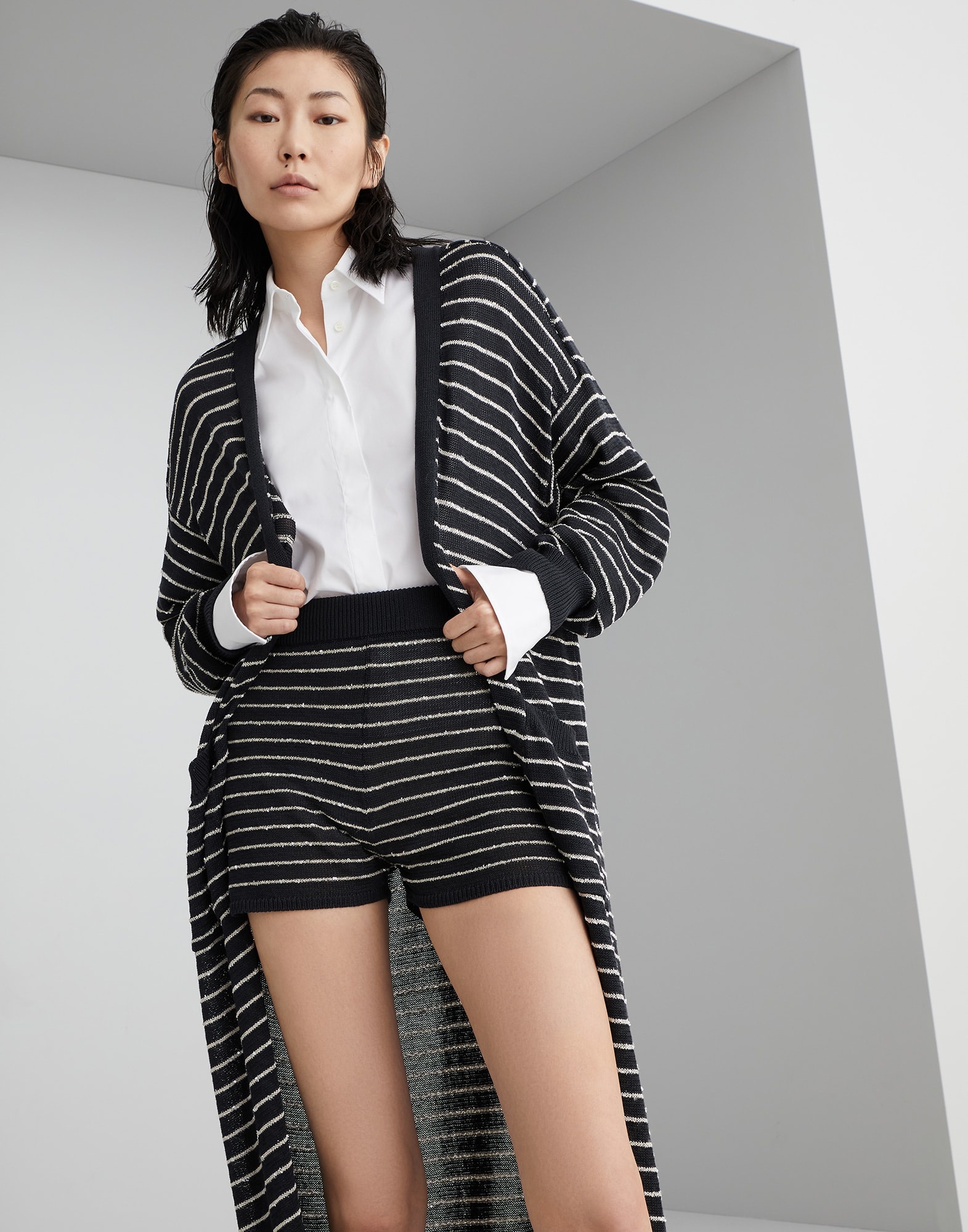 Cotton dazzling stripes knit shorts - 3