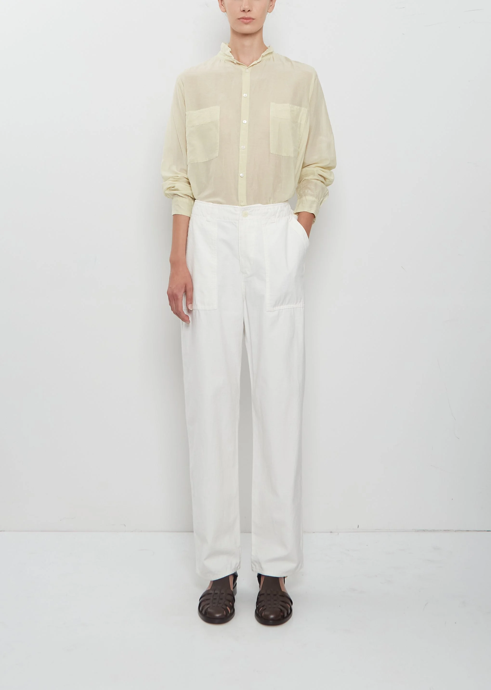 Brushed Cotton Back Satin Baker Pants — White - 1