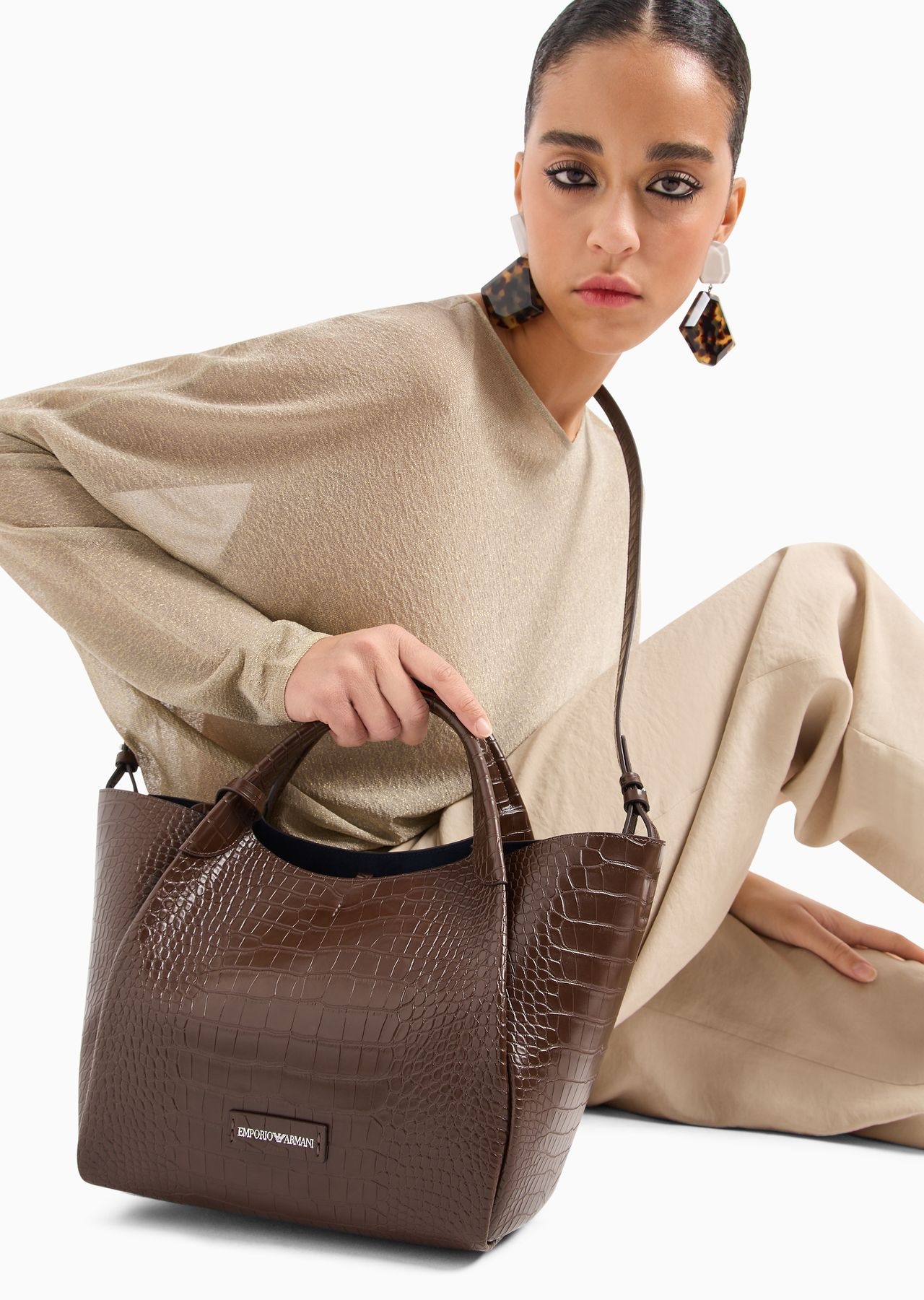 Shopper bag with mock-croc finish and logo charm - 8