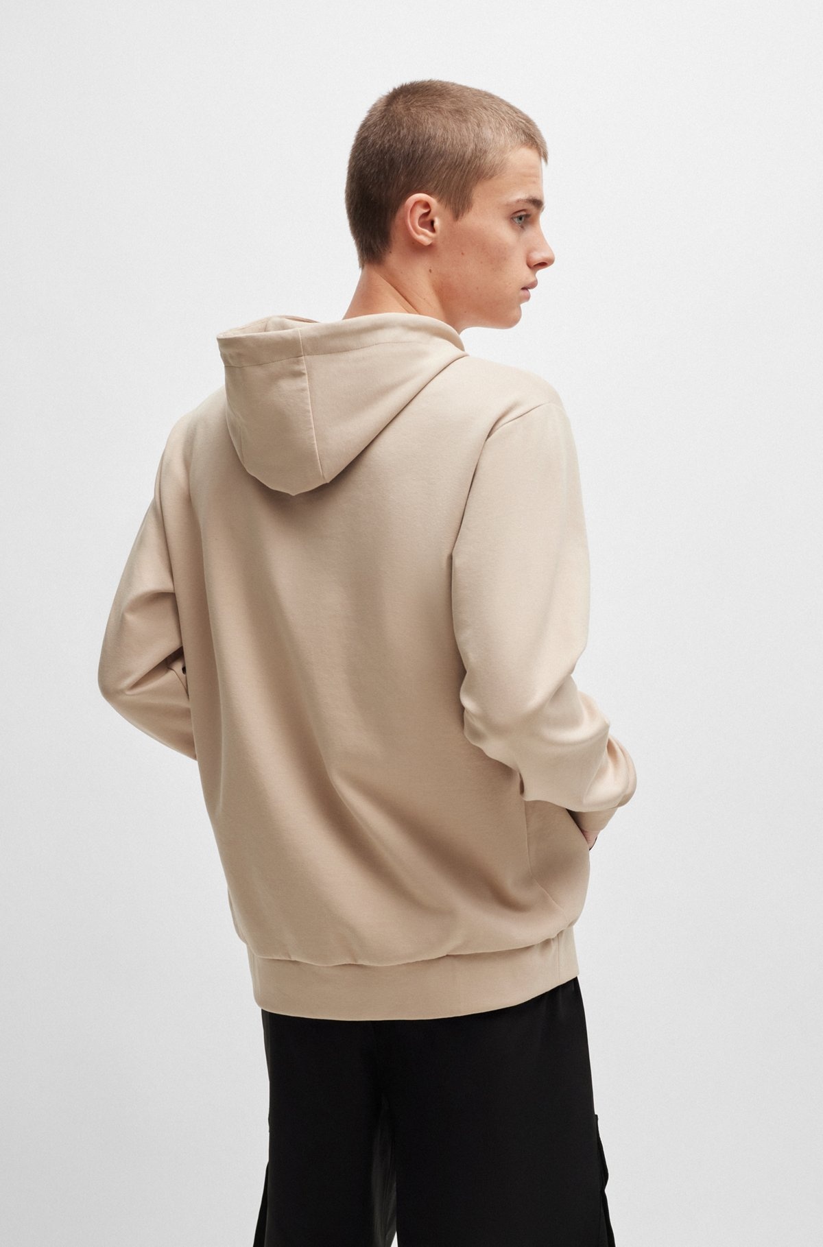 RELAXED-FIT HOODIE IN STRETCH COTTON WITH CONTRAST POCKET - 5