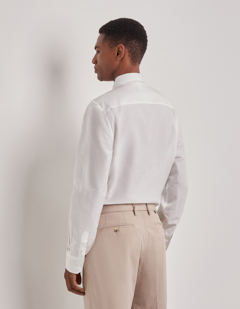 WHITE RELAXED FIT COTTON AND LINEN SHIRT WITH LAPEL COLLAR AND BREAST POCKET 3