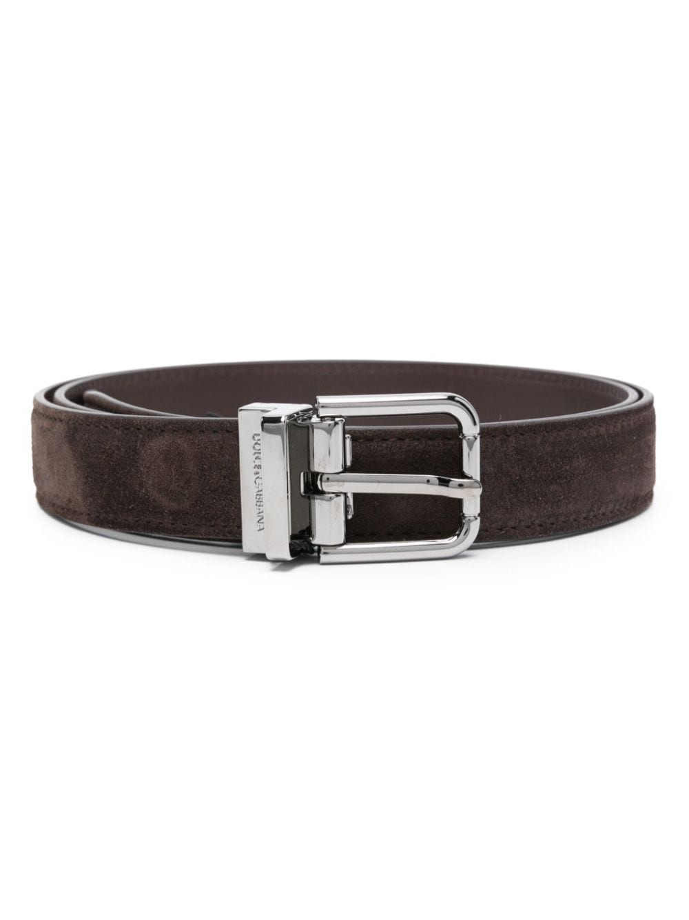 logo-engraved buckle suede belt - 1