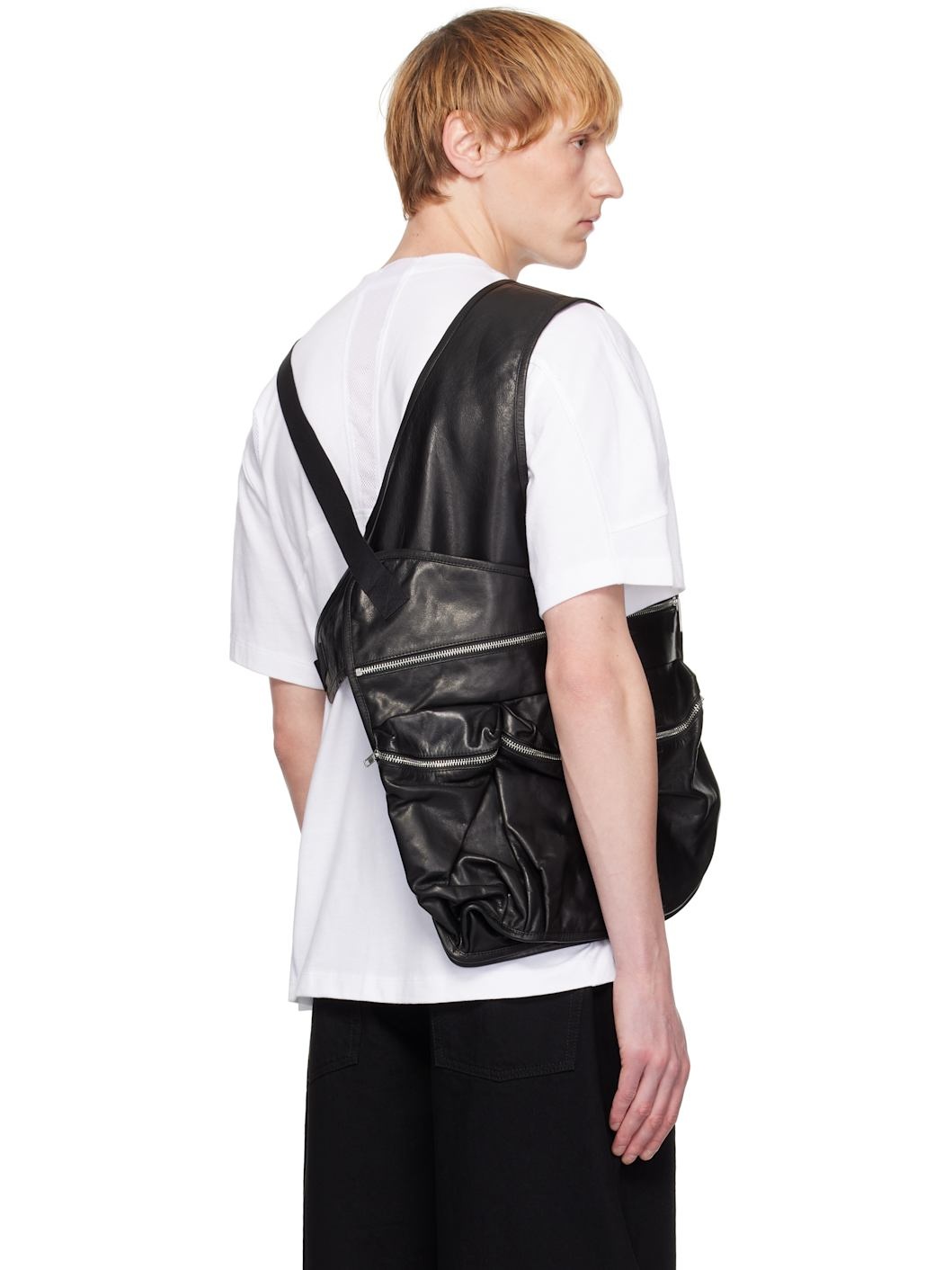 Black Utility Bag Leather Vest - 3