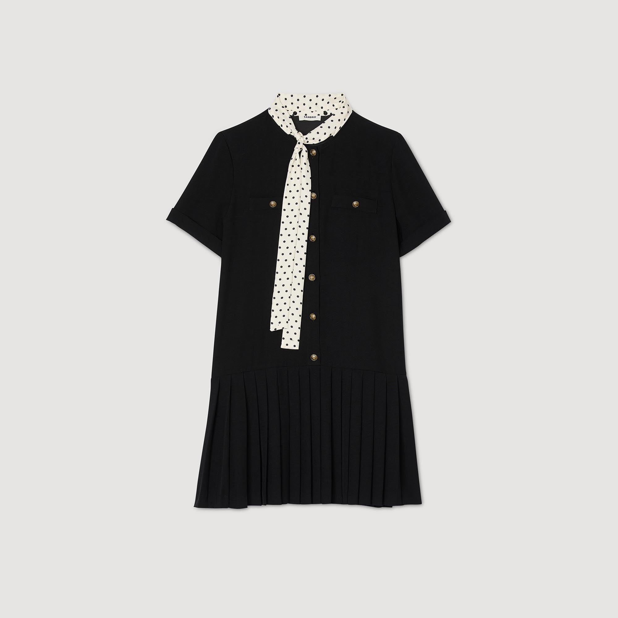 SHORT DRESS WITH POLKA DOT TIE - 1