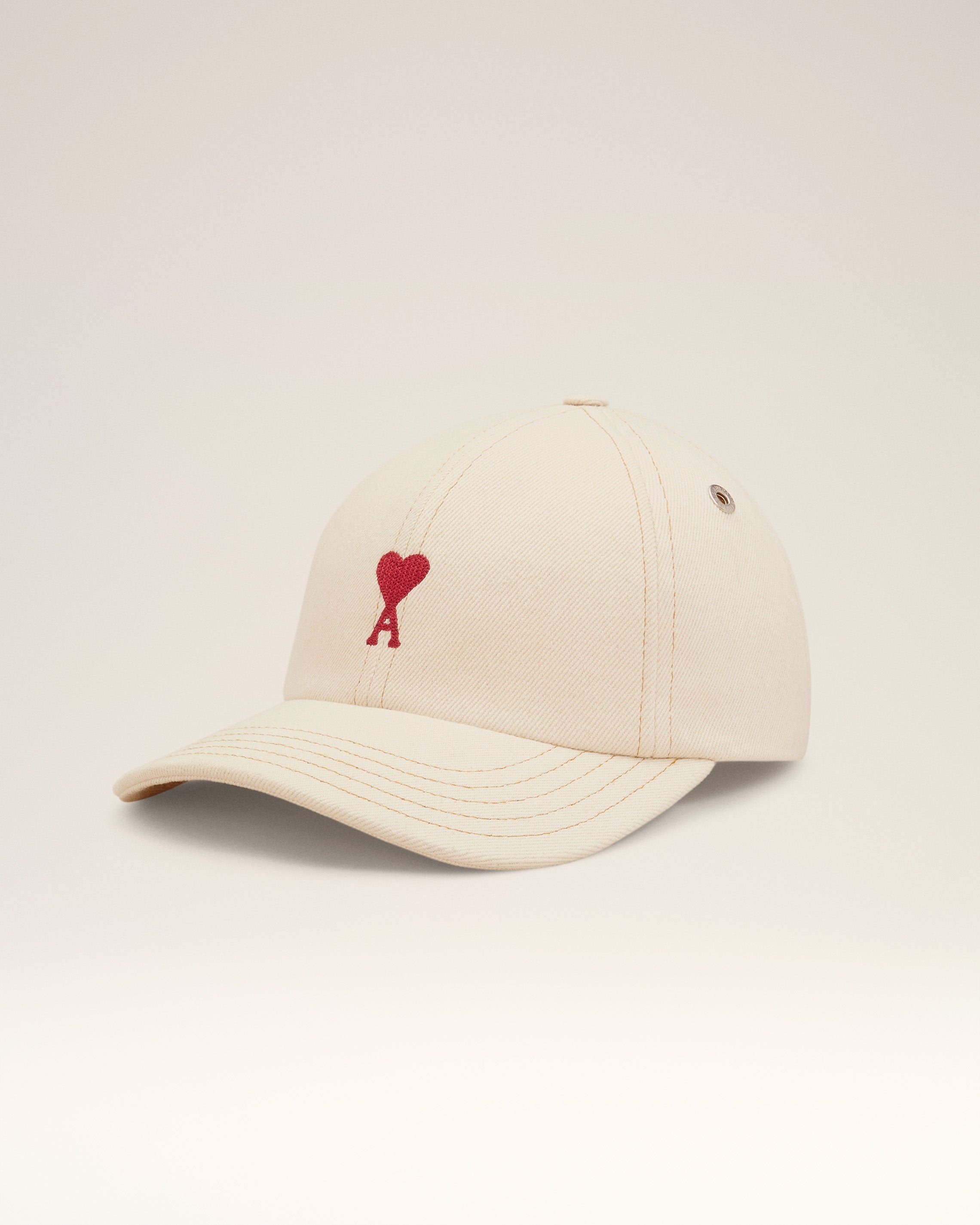 BEIGE COTTON AMI DE COEUR EMBROIDERY CAP - 1