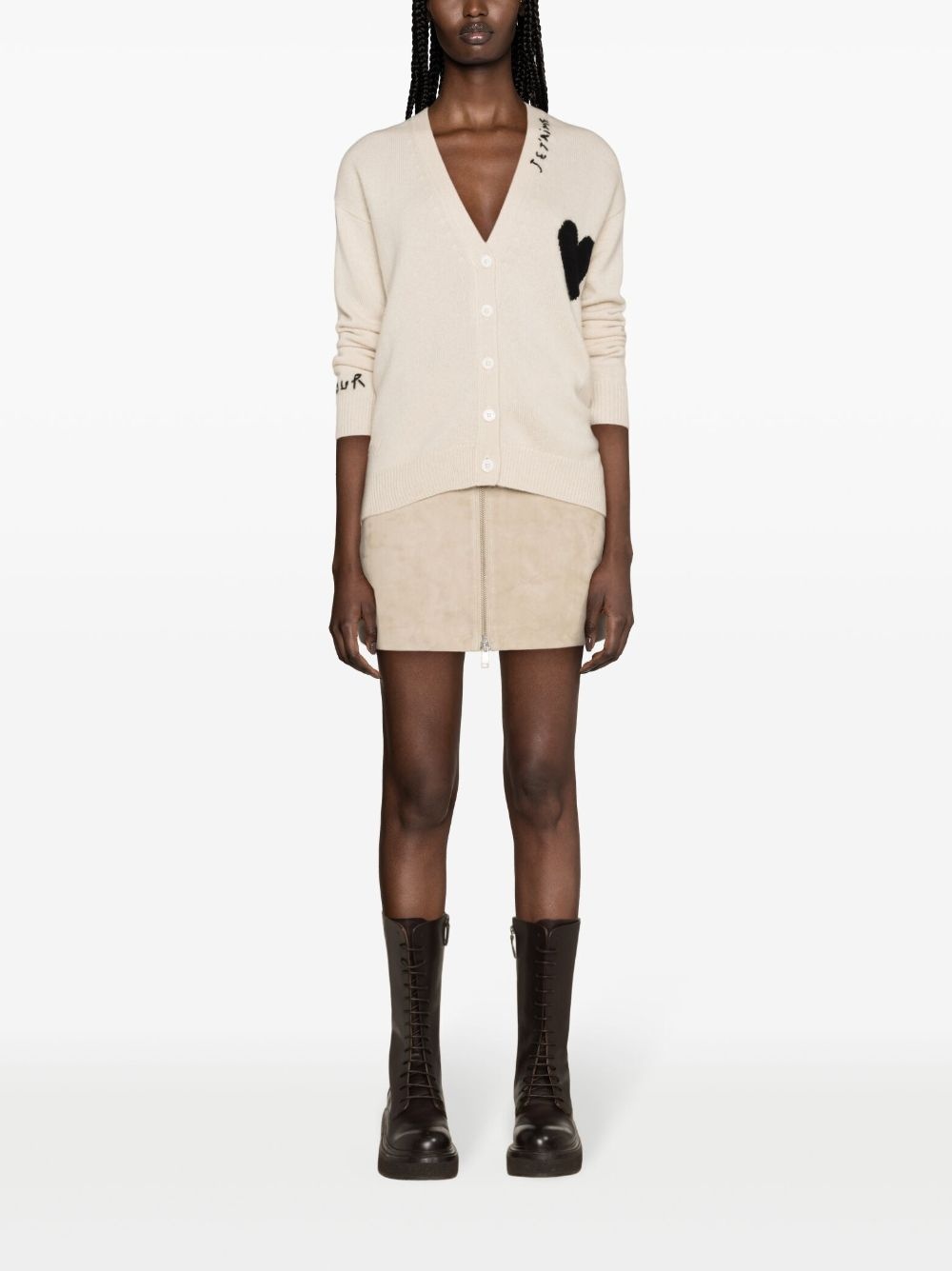 Mirka heart-embroidered cashmere cardigan - 2