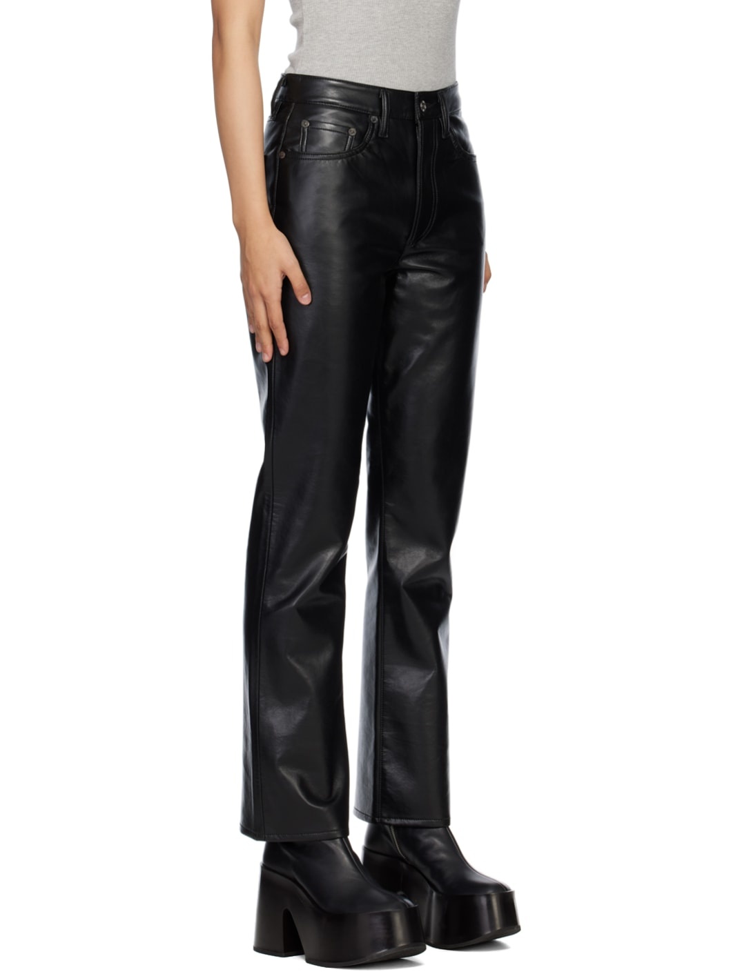 Black Relaxed Boot Leather Pants - 2