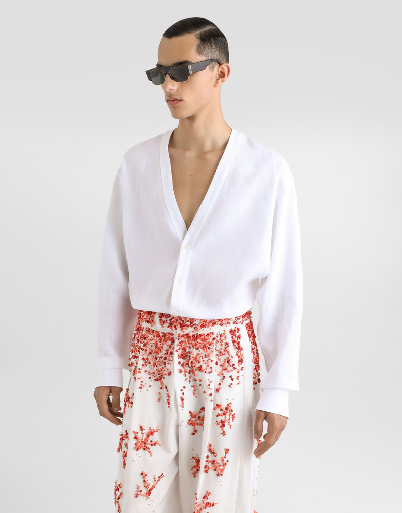 Long-sleeved linen shirt with cardigan buttoning 4
