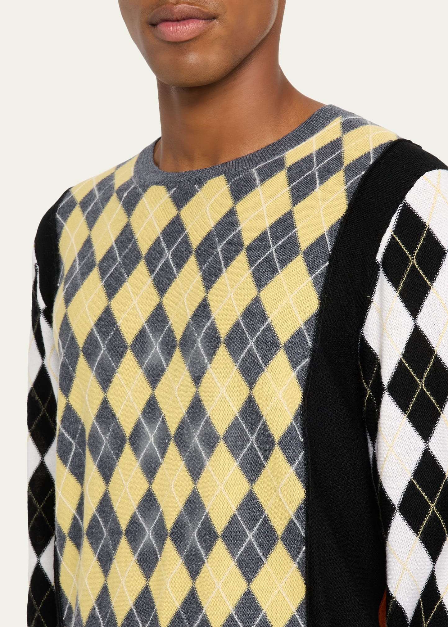 Men's Merino Wool Color-Block Argyle Crewneck Sweater - 5