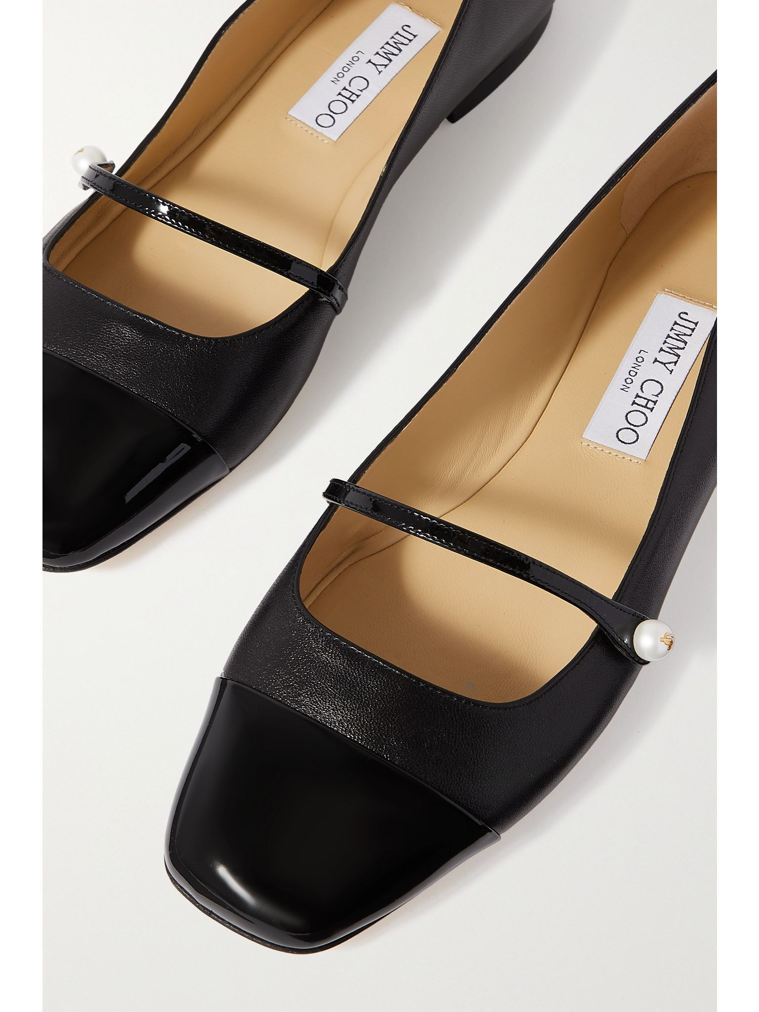 Elisa embellished patent-trimmed leather Mary Jane flats Black - 4