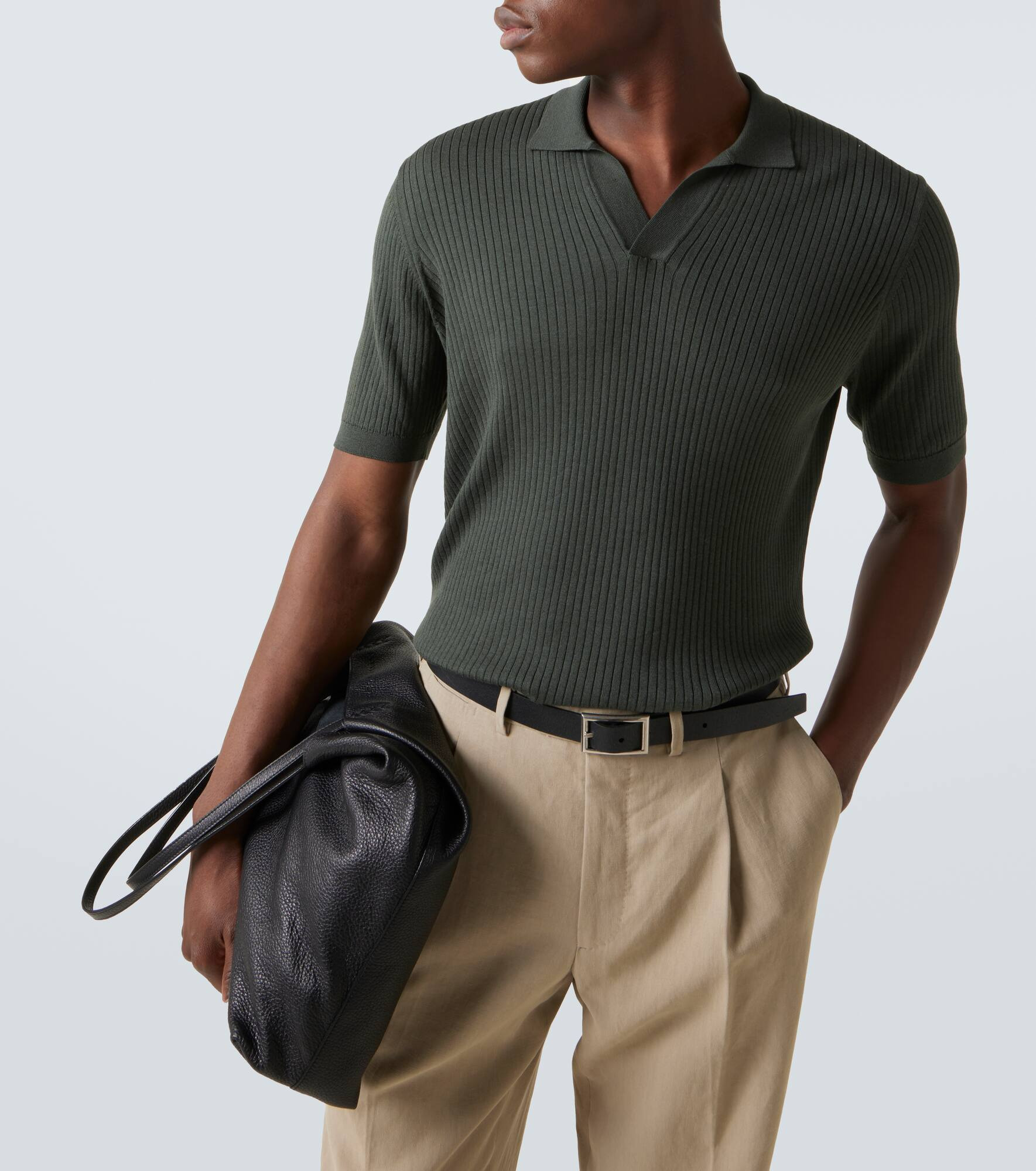 Ribbed-knit silk and cotton polo shirt - 5