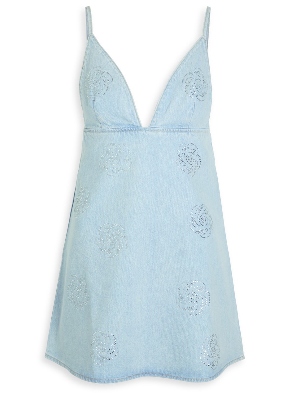 Rotate Crystal-embellished Denim Mini Dress - 1