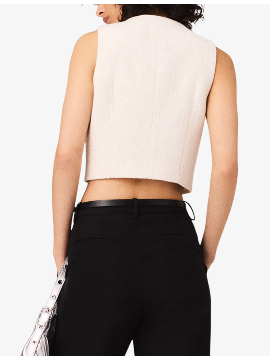 Contrast-Trim Short Sleeveless Tweed Top - 4