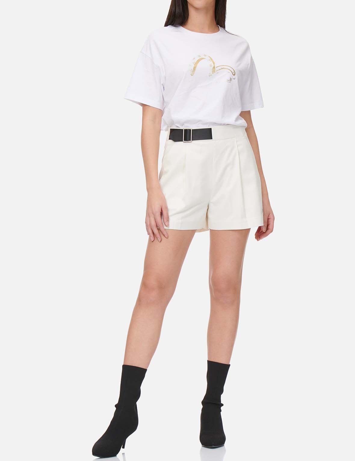 Partial Leather Buckle Belt Shorts - 5