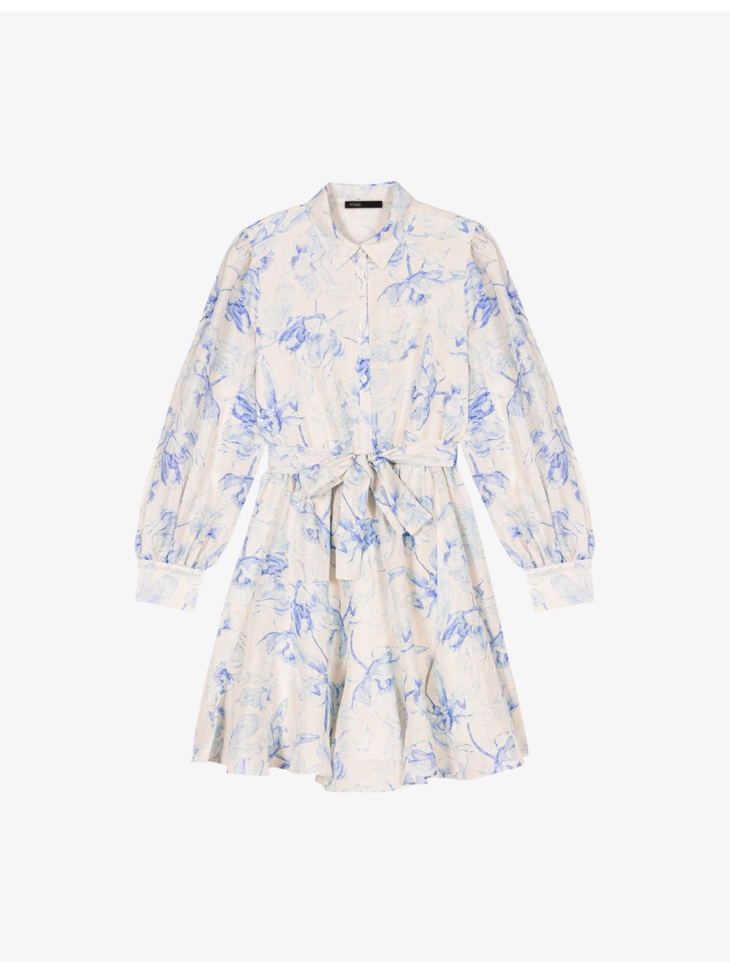 Floral-Print Tie-Waist Linen-Blend Mini Dress - 1