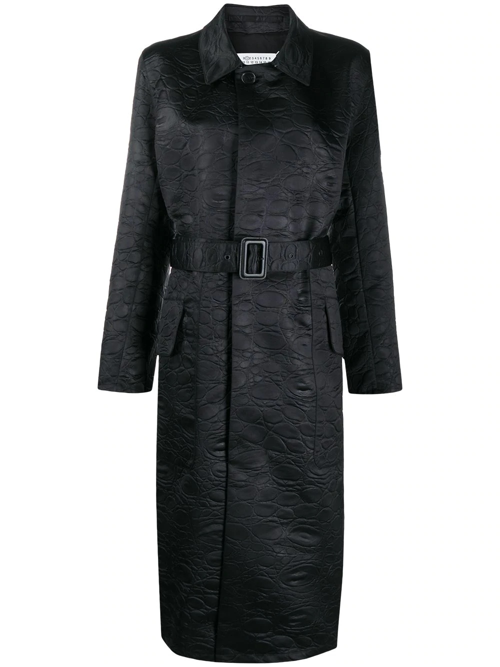 textured belted mid-length coat - 1