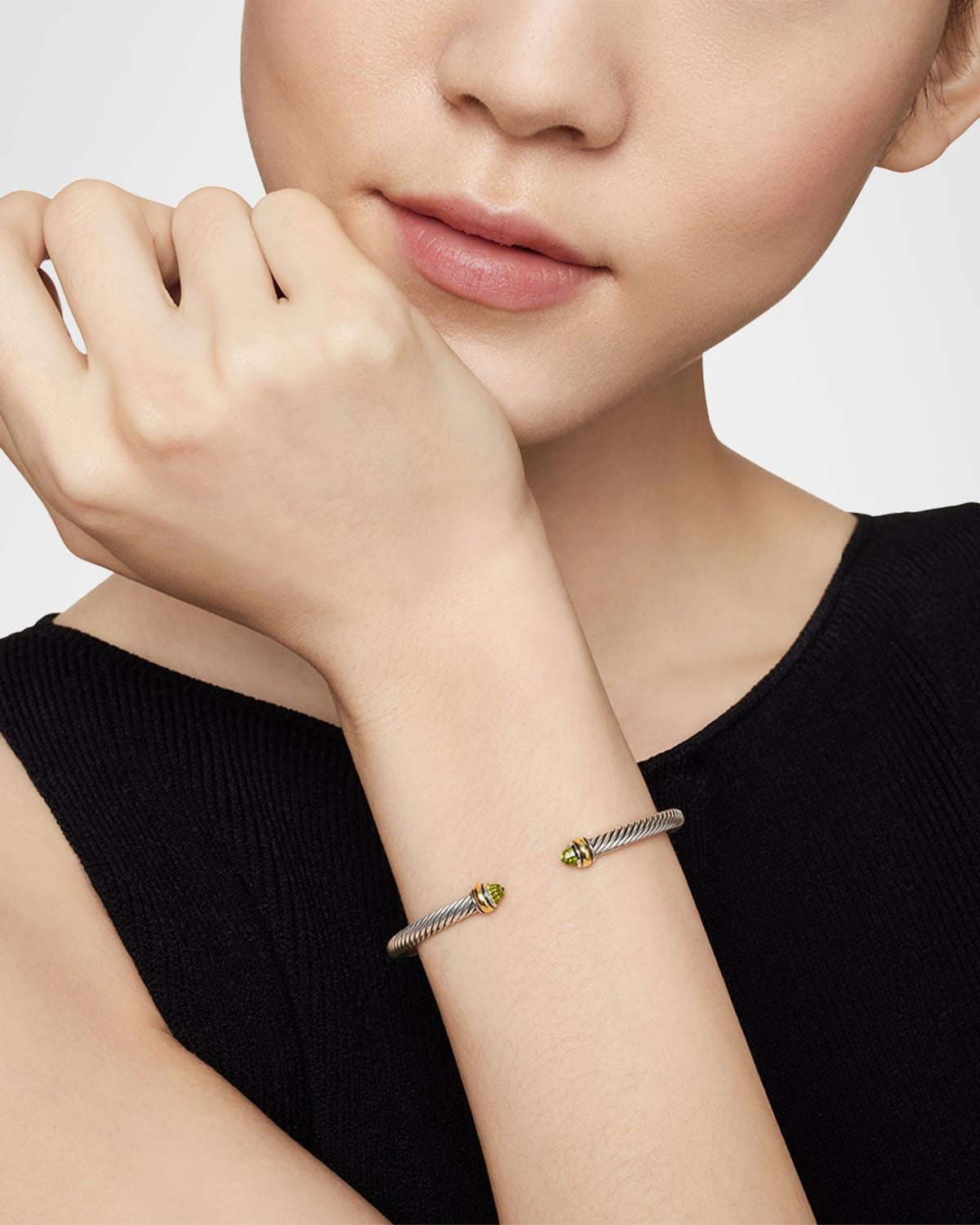 Cable Bracelet with Gemstone in Silver with 18K Gold, 4mm - 2