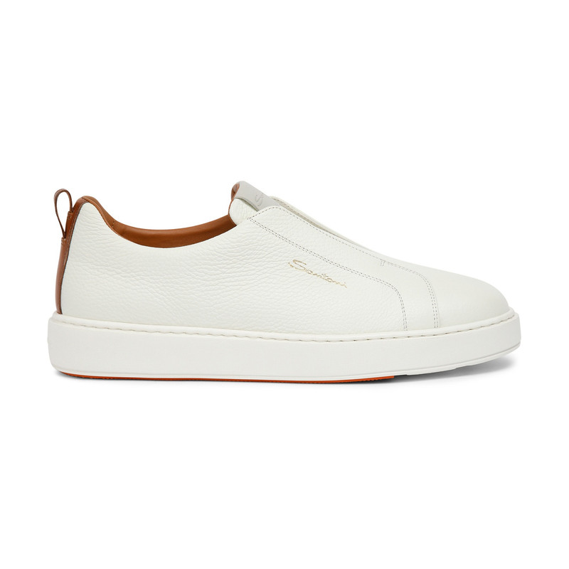Men's white tumbled leather slip-on sneaker - 1