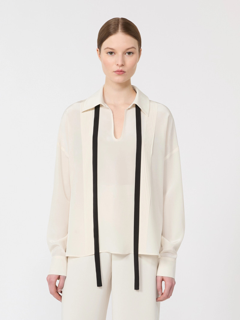 COLONO Silk blouse with bow tie - BEIGE 3