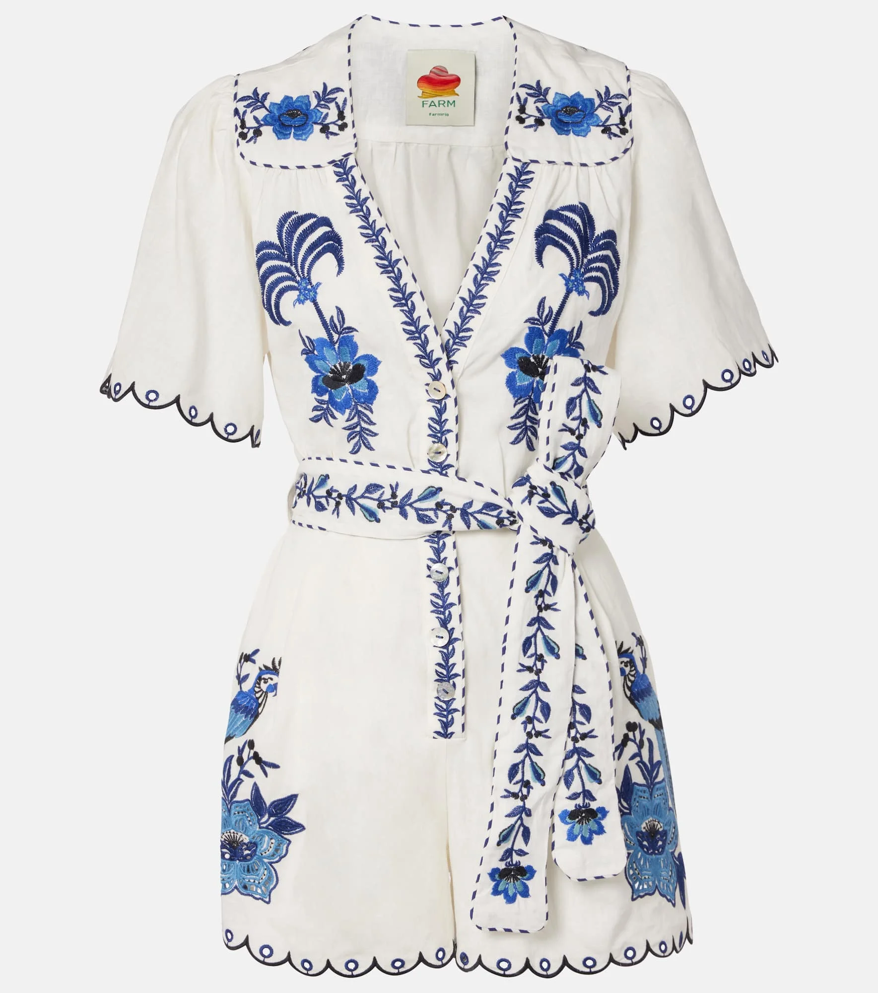 Embroidered linen-blend romper - 1