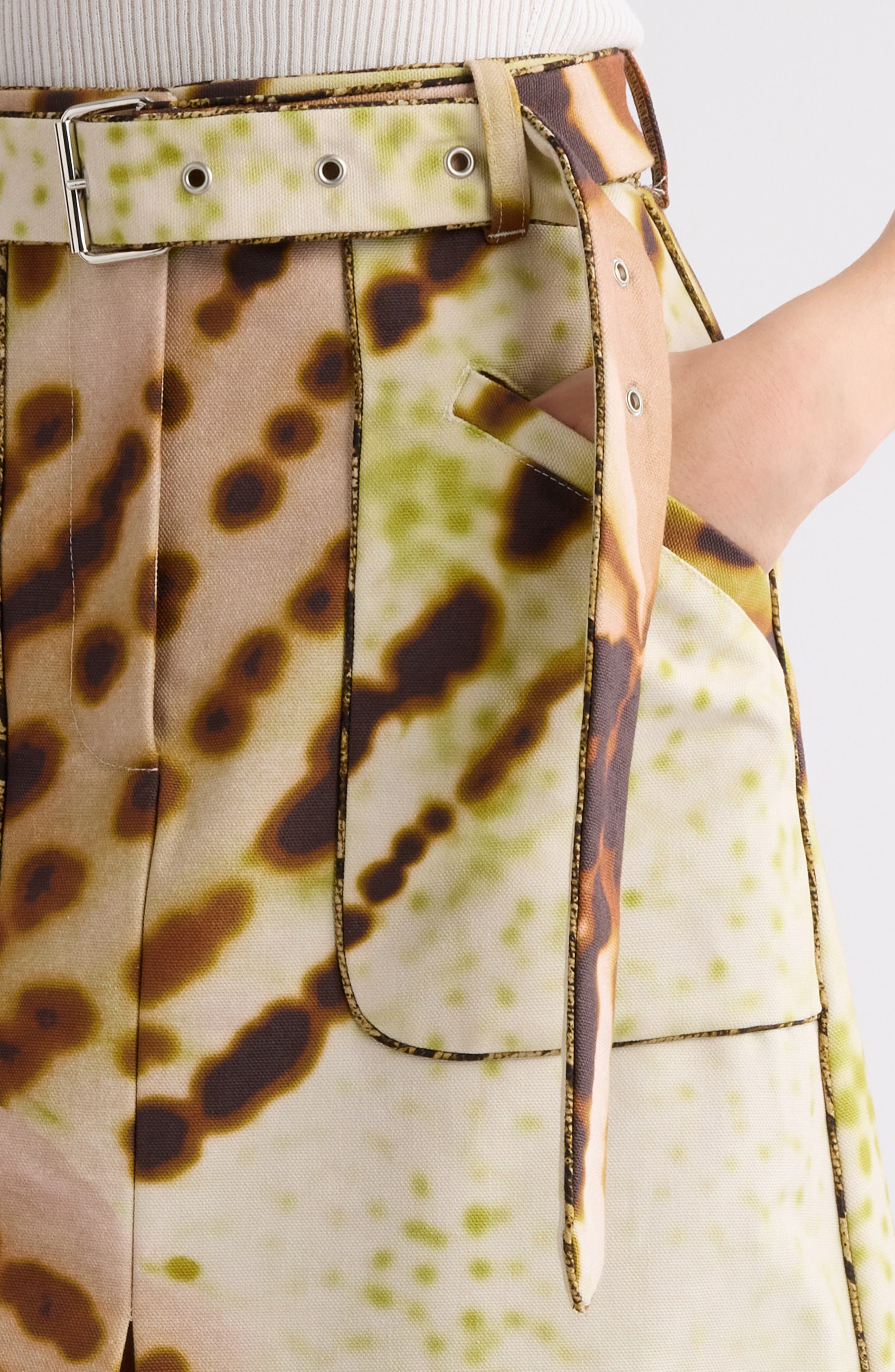 Dries Van Noten Sheraz Leopard Orchid Print Belted Midi Skirt in Olive at Nordstrom - 5