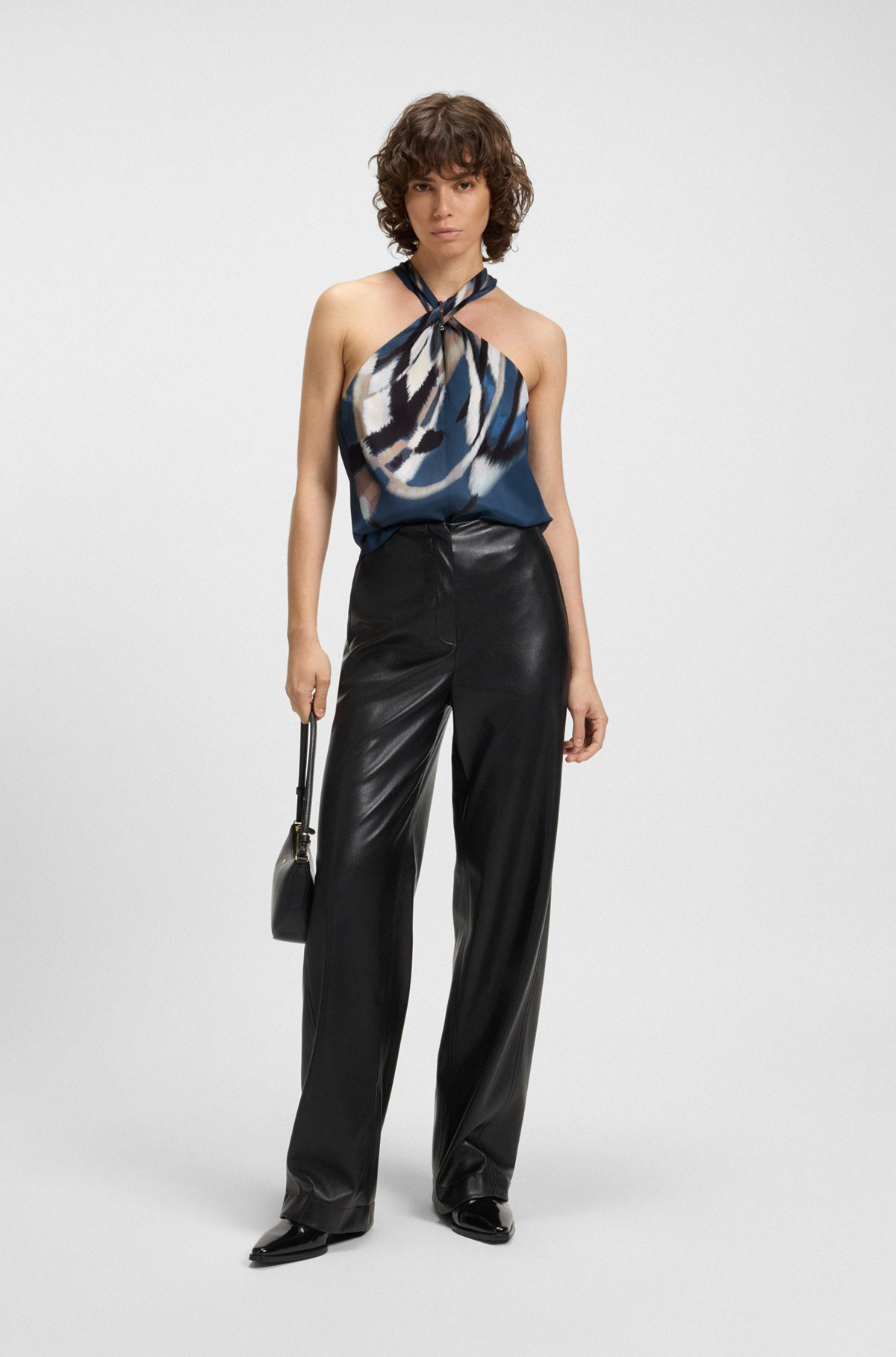 PRINTED-TWILL TOP WITH TIE NECKLINE - 3
