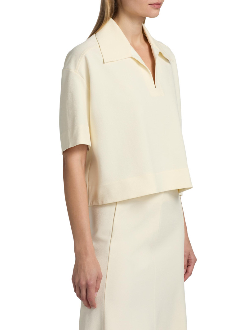 Women's Textured Crepe Short-Sleeve Polo Shirt - Chalk 4