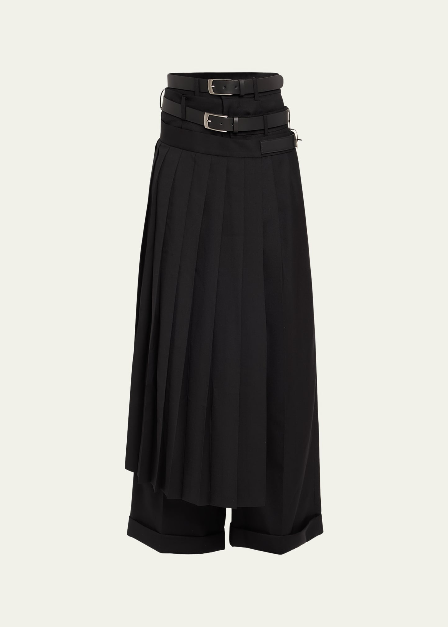 Pleated Skirt Over Wool Pants - 1