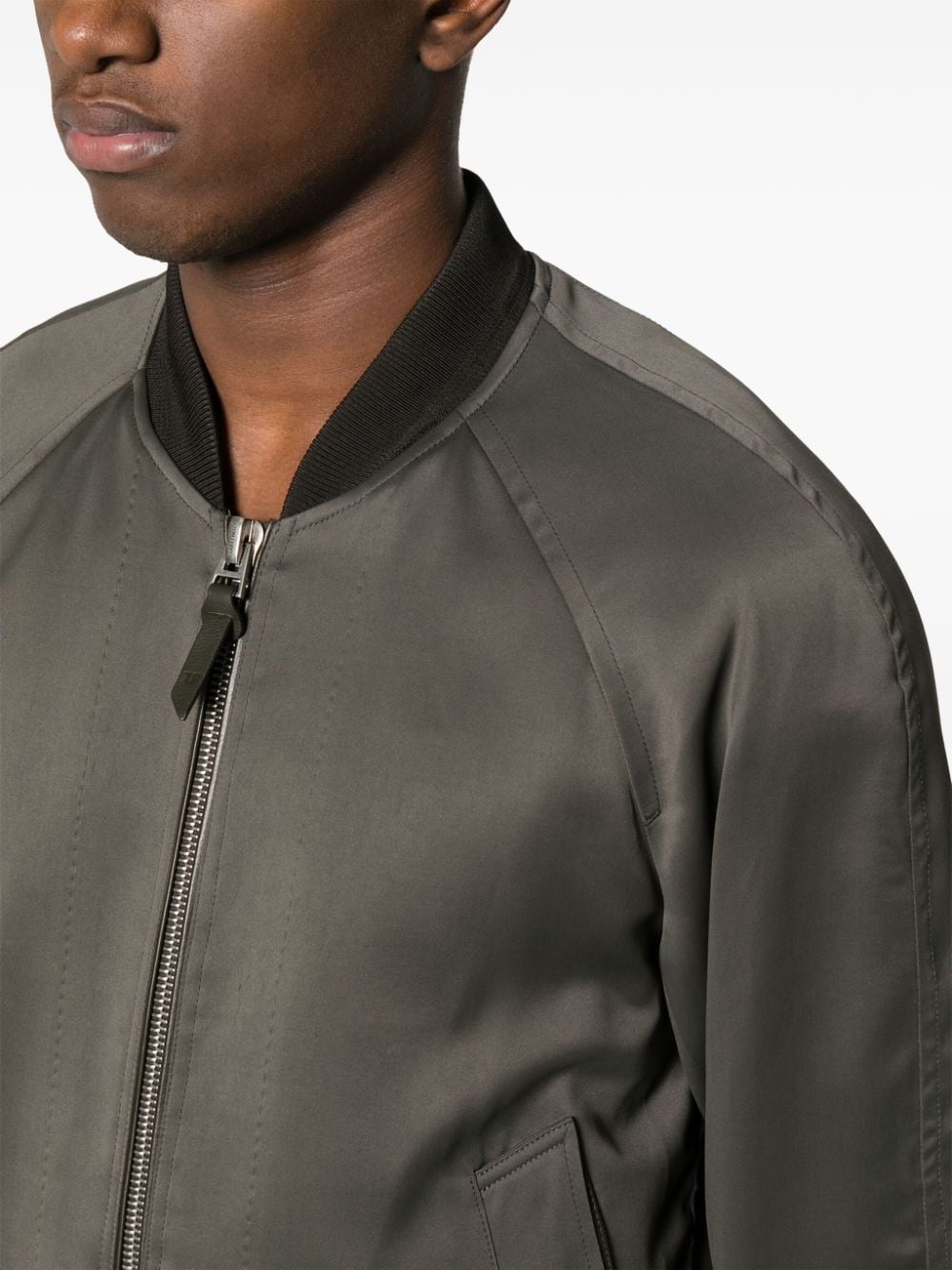 ribbed-trim twill bomber jacket - 5