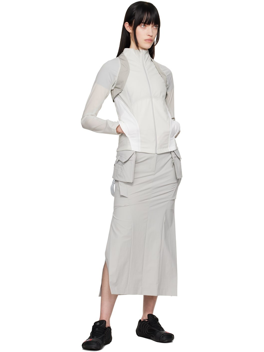 Gray Cargo Midi Skirt & Top Set - 4