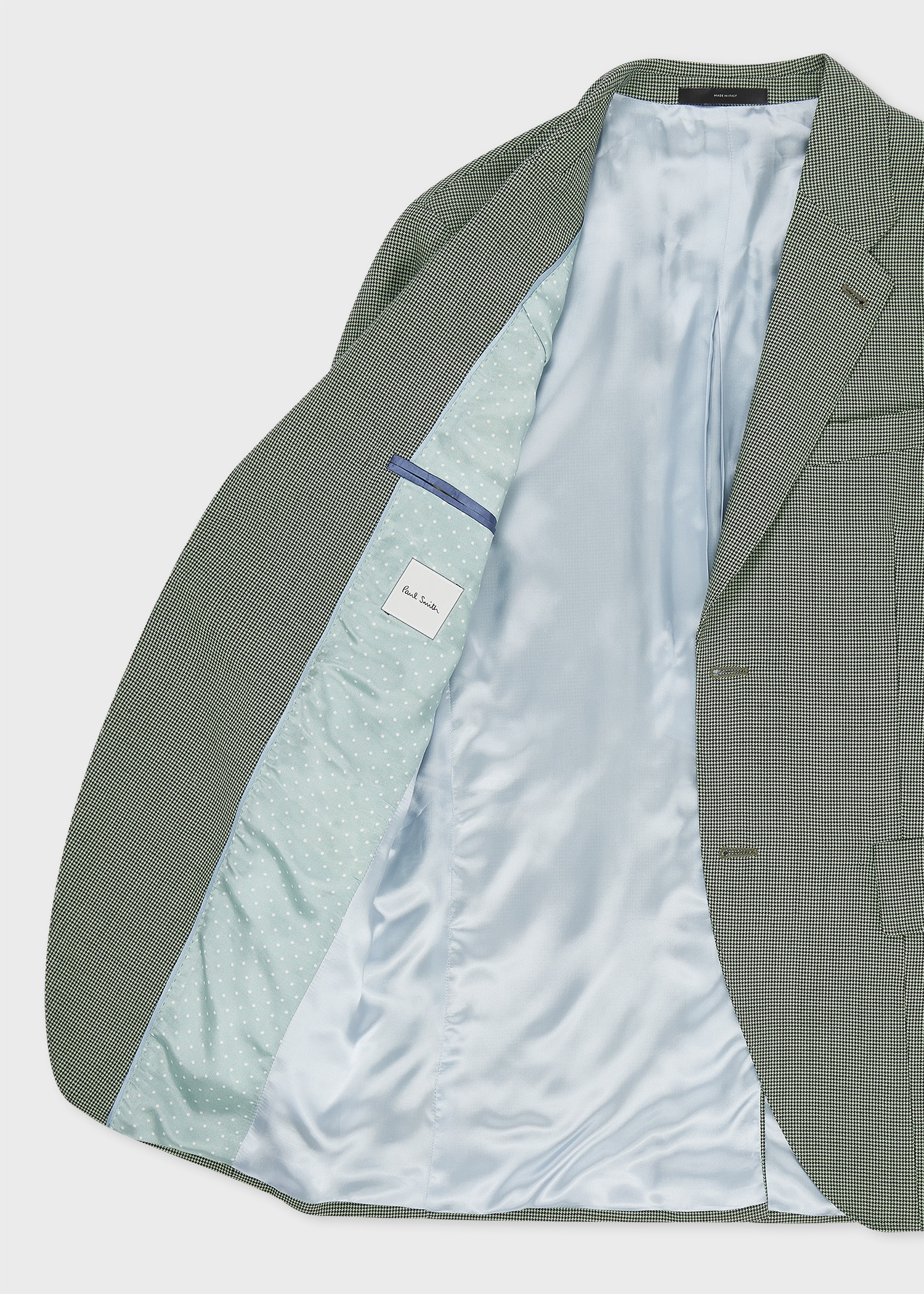 Green Houndstooth Wool Belted Back Blazer - 5