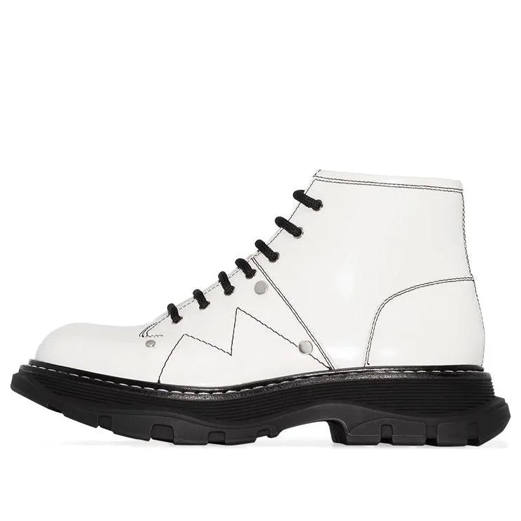 Alexander McQueen Tread Slick Lace Up Boot Ivory Black (Women's) - 1