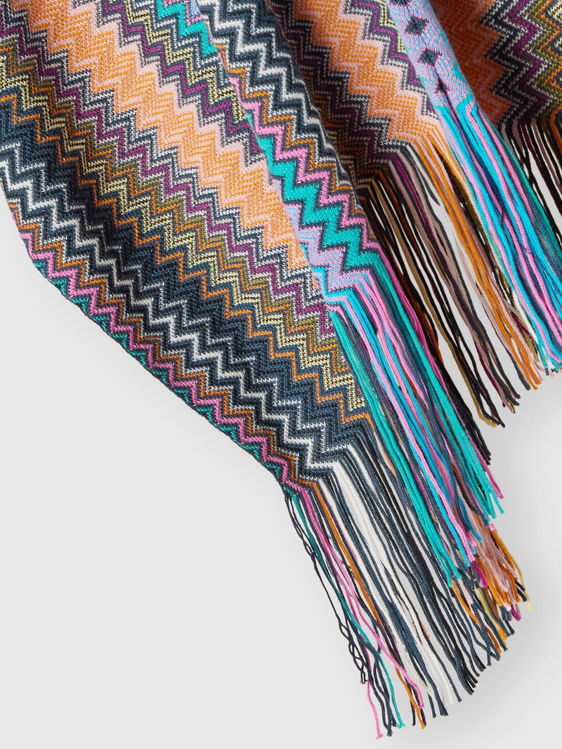 Wool-blend zigzag poncho with fringes 3