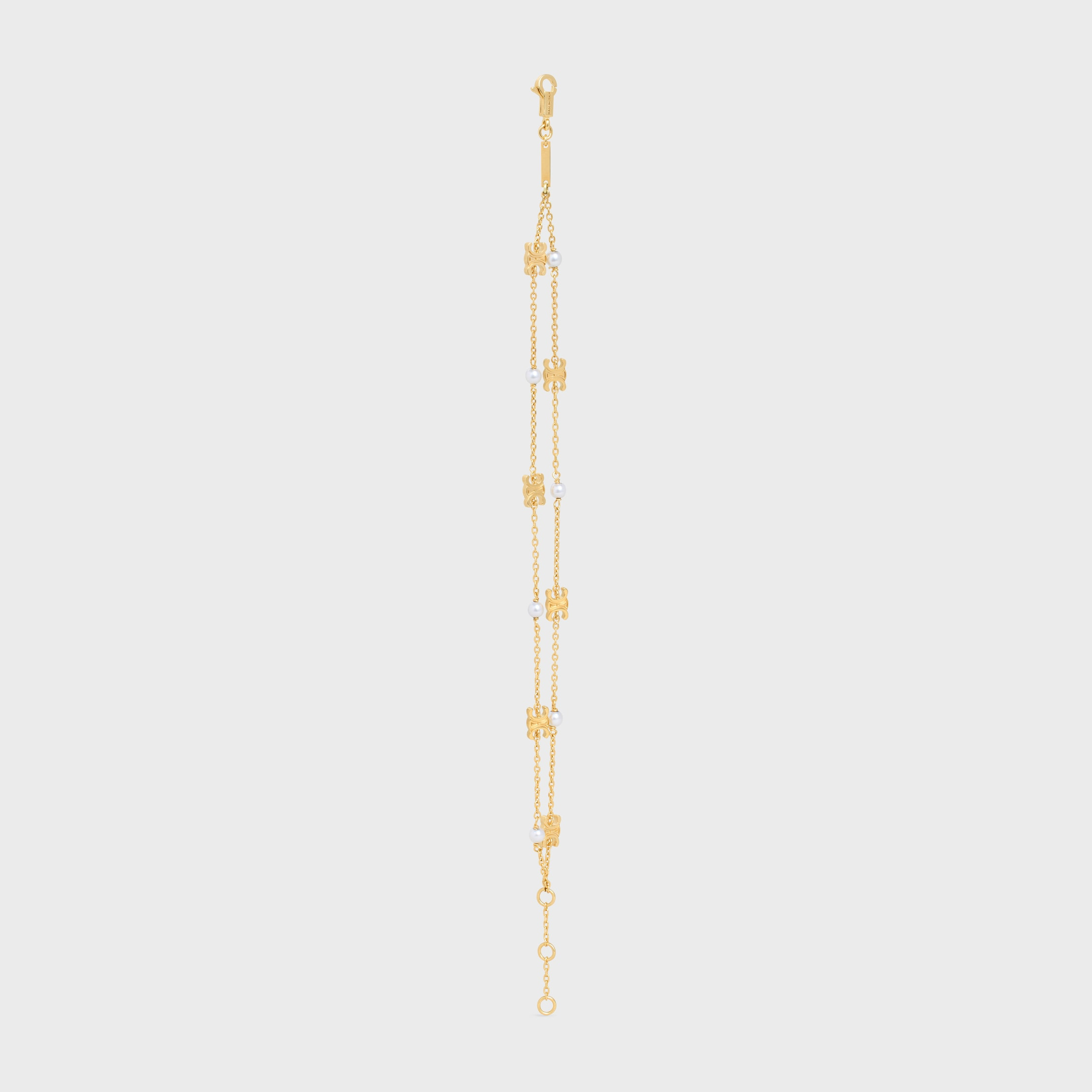 Triomphe Pearl Double Bracelet in Brass with Gold Finish and Resin Pearls - 3