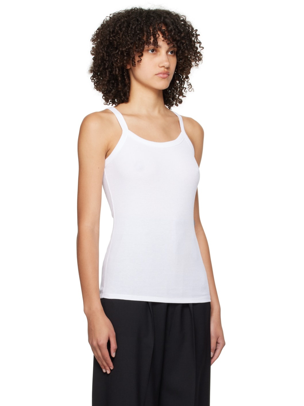 White Fine Rib Tank Top - 4
