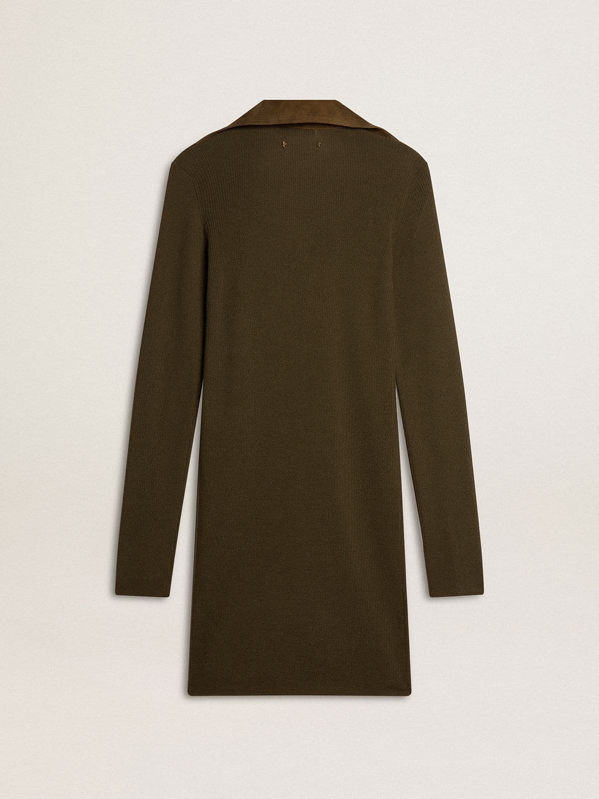 Military green wool mini dress with leather details - 5