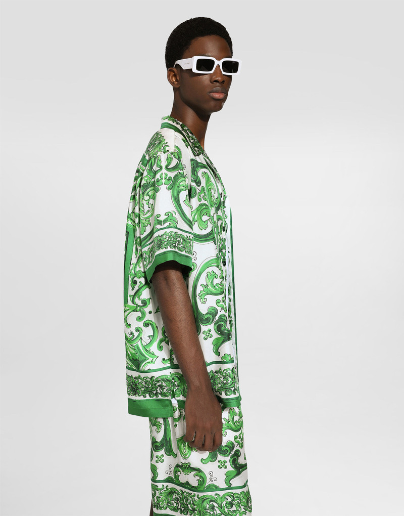 Silk twill Hawaiian shirt with majolica print 5